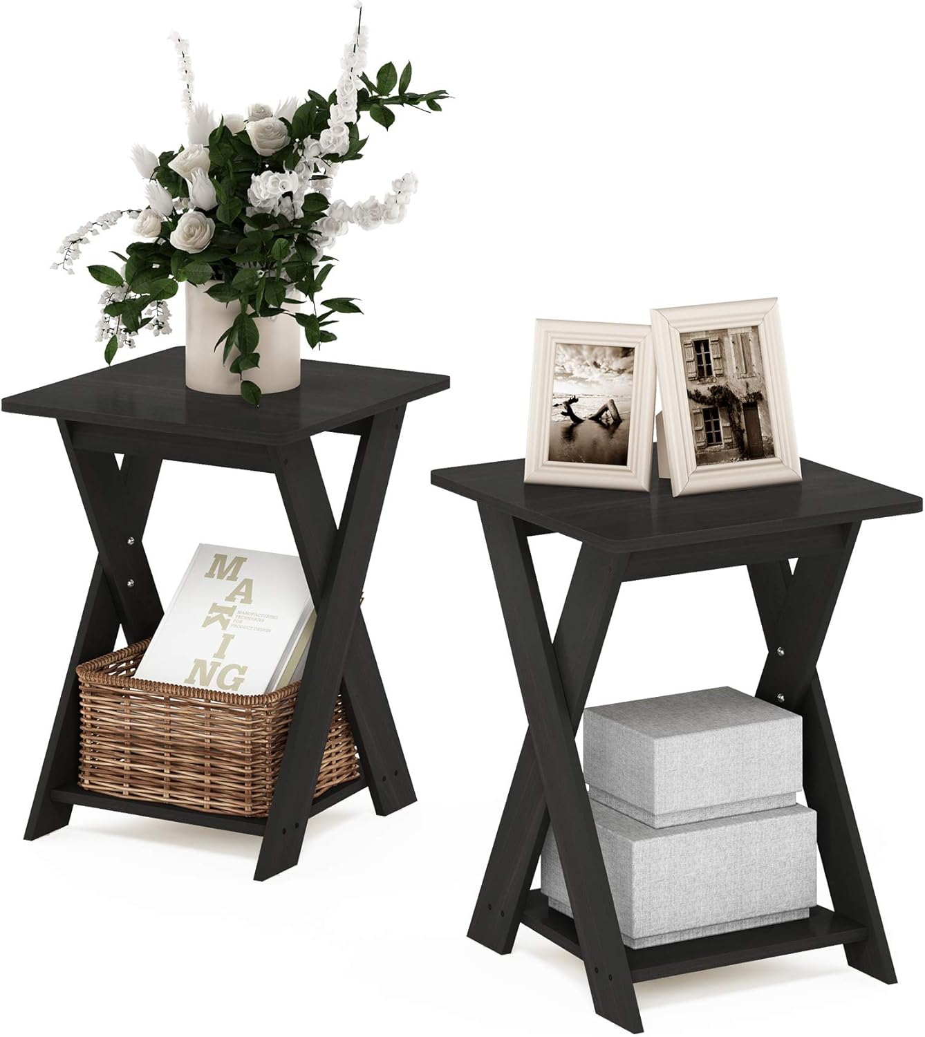 FURINNO Modern Simplistic End Table Set, 2-Pack, Espresso
