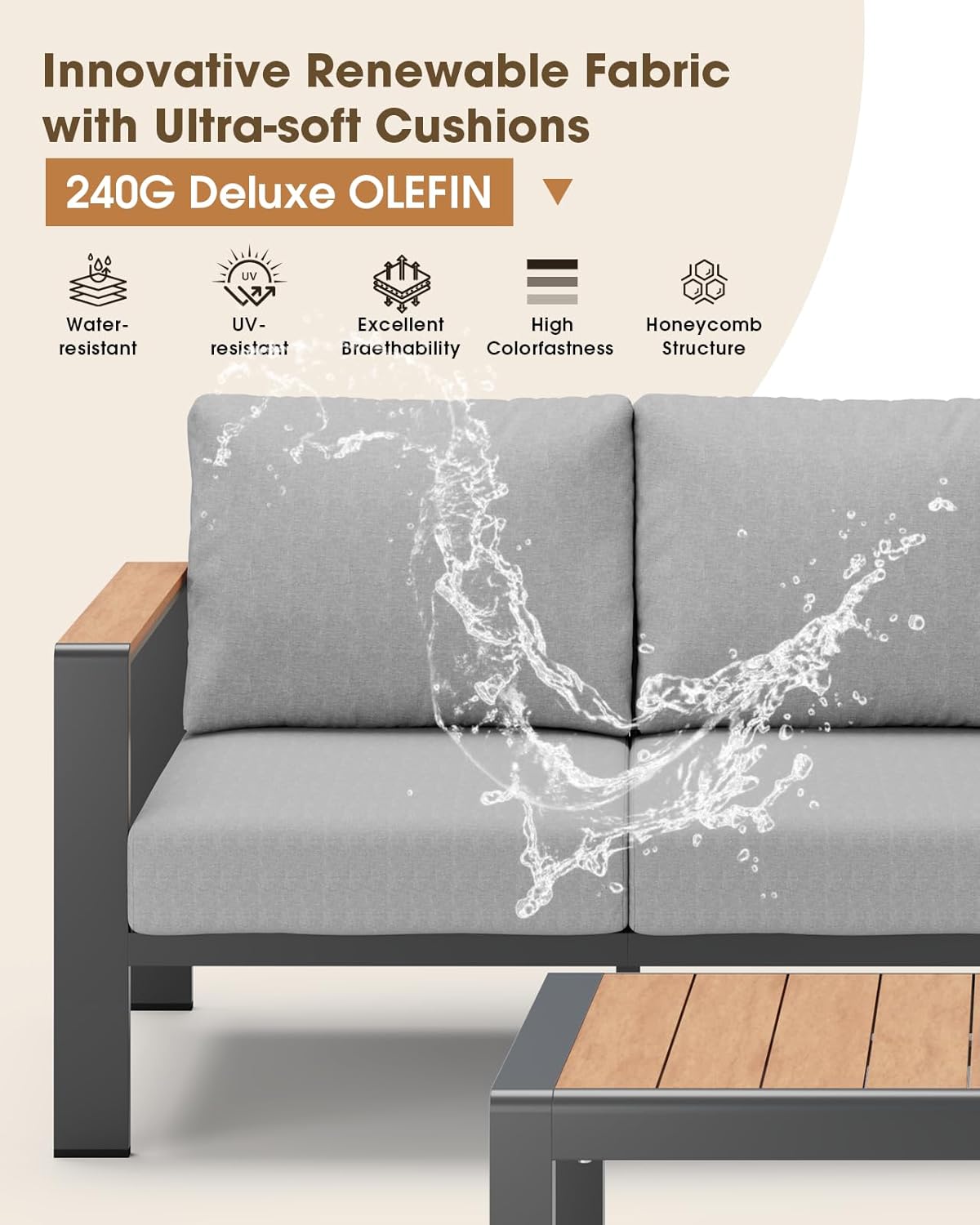Aluminum Outdoor Patio Furniture Set 6 Seats, Outdoor Sectional Corner Sofa with Thick Waterproof Cushions & Coffee Table, Patio Conversation Sets for Backyard, Porch, Balcony, Deck, Gray