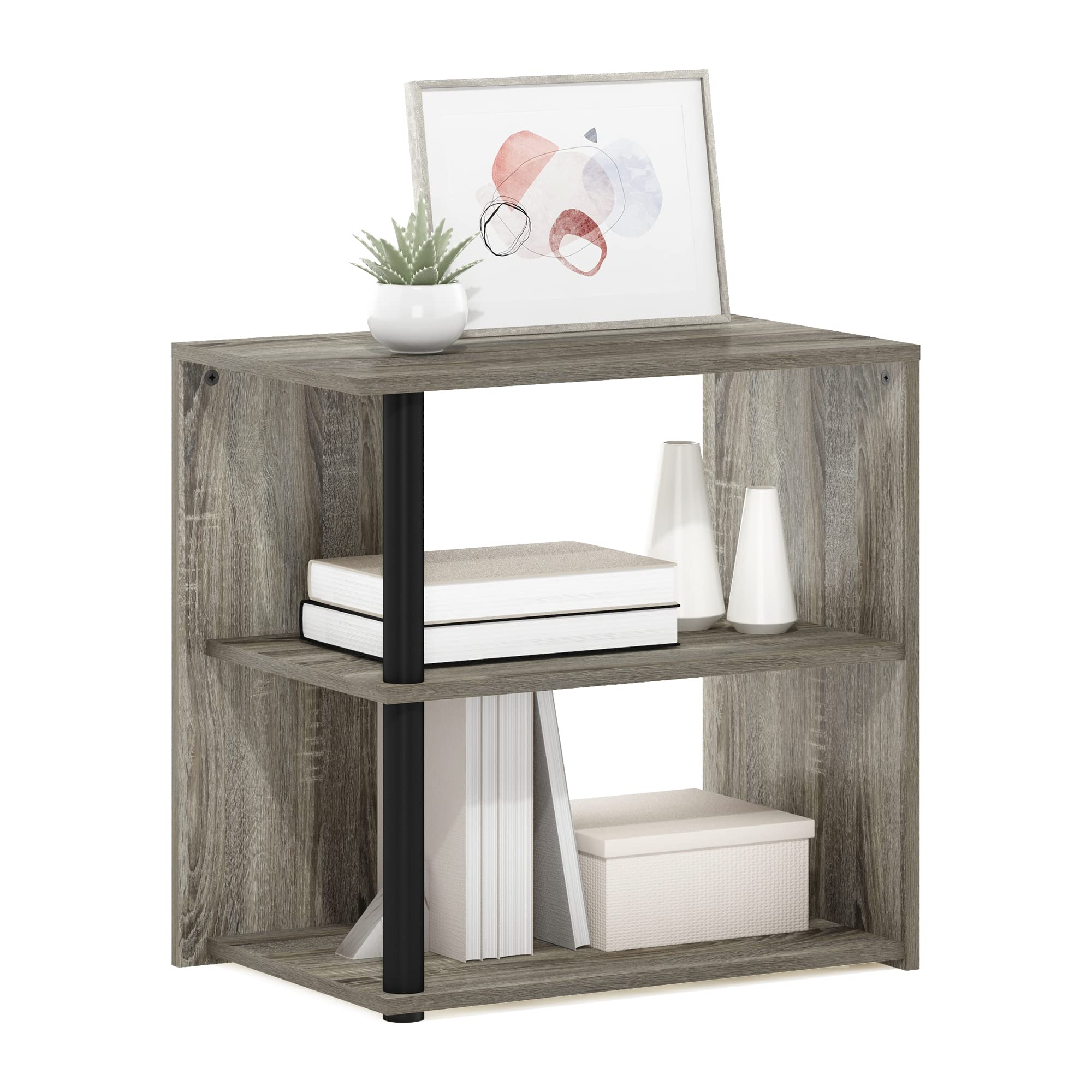 Furinno SIMPLISTIC Side Table Set of 2, 2-Tier Square Modern End Table, Nightstand, Night Stand, Bedside Table, Toolless Assembly, for Living Room, Bedroom, Espresso