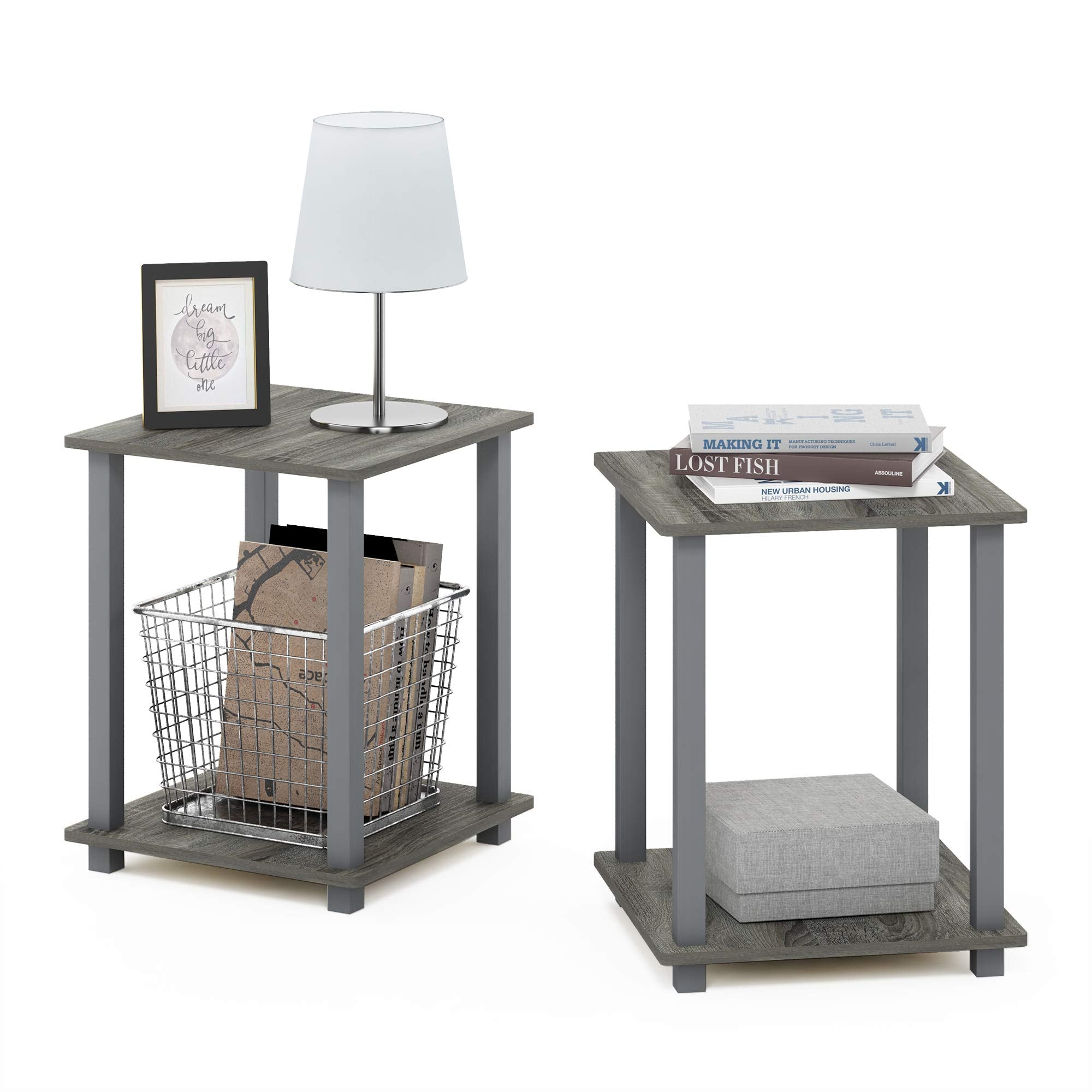 Furinno SIMPLISTIC Side Table Set of 2, 2-Tier Square Modern End Table, Nightstand, Night Stand, Bedside Table, Toolless Assembly, for Living Room, Bedroom, Espresso