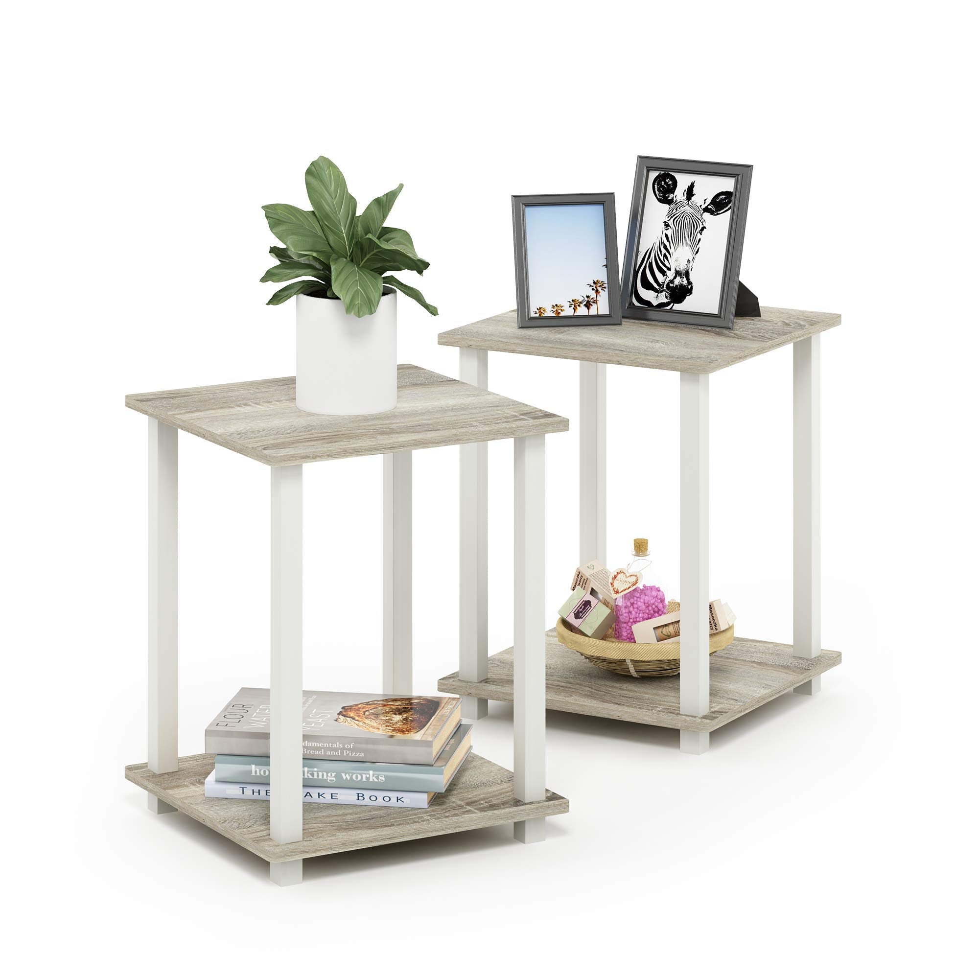 Furinno SIMPLISTIC Side Table Set of 2, 2-Tier Square Modern End Table, Nightstand, Night Stand, Bedside Table, Toolless Assembly, for Living Room, Bedroom, Espresso