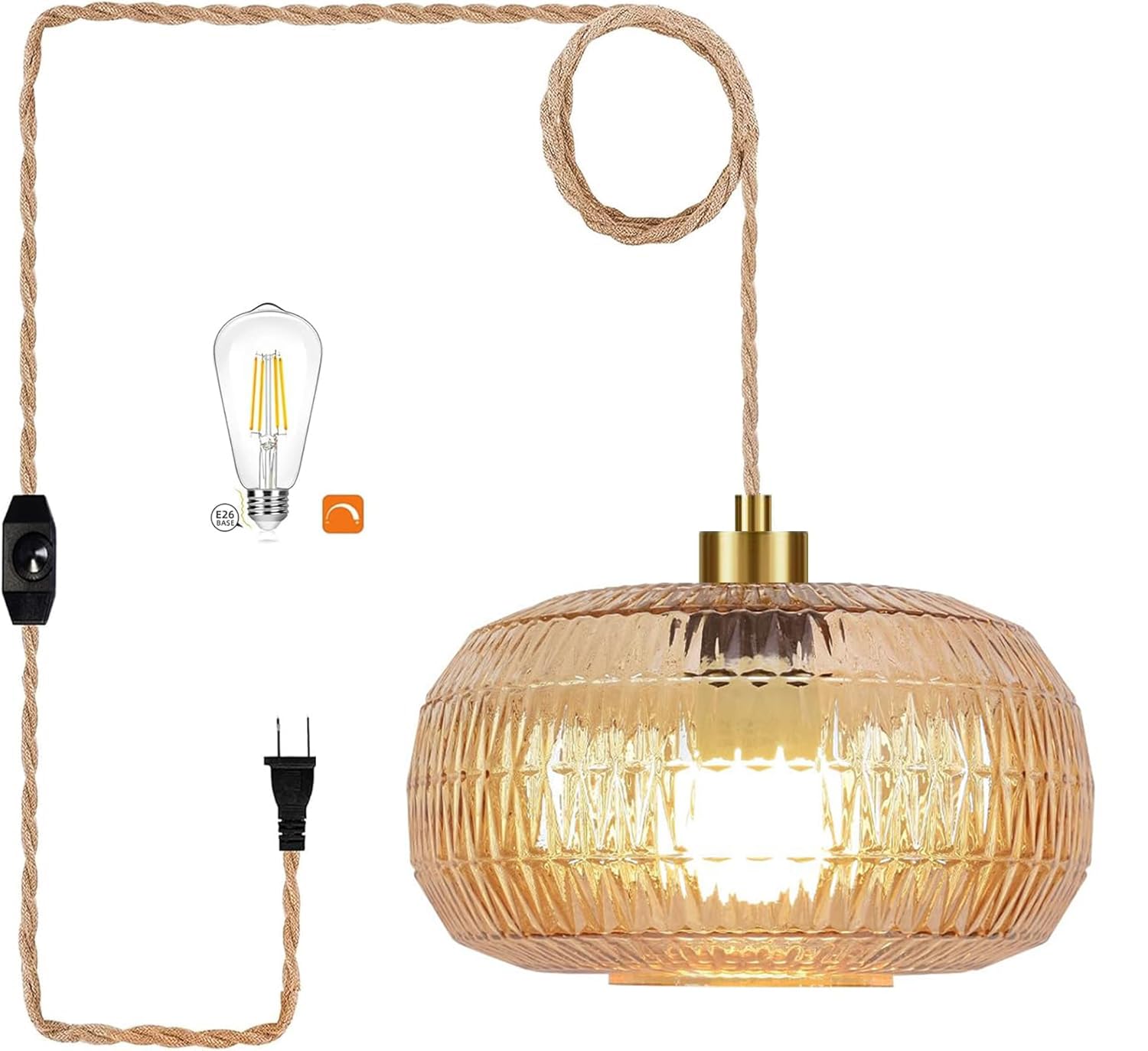 Pink Plug in Pendant Light Glass Hanging Lights with Plug in Cord Boho Hanging Lamp Gold Mid Century Modern Vintage Dimmable Flower Plug in Chandelier Ceiling Fixture for Living Room,Bedroom