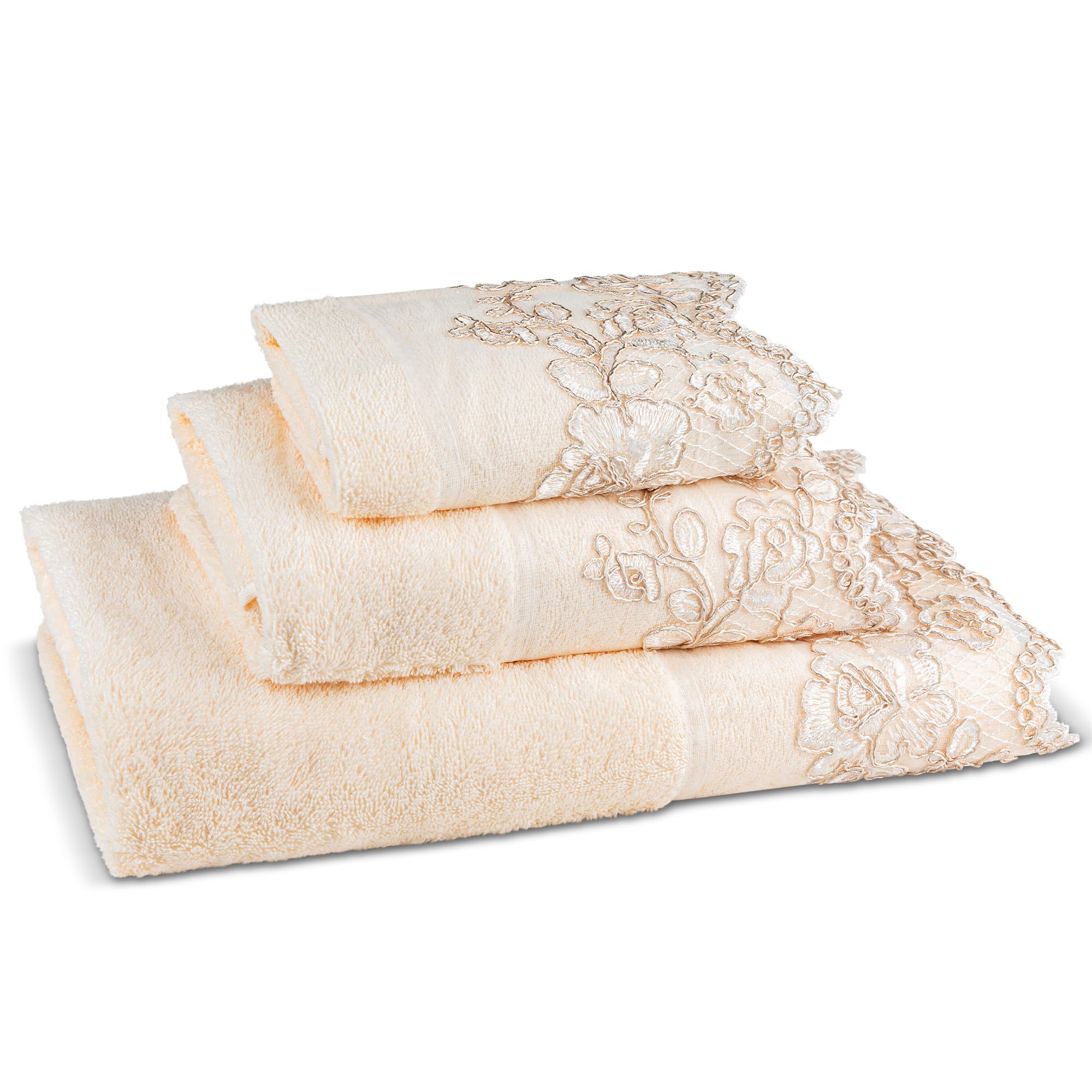 Zahari Home Rose Vine Bathroom Towel Set - 3 Piece Towel Set in Beige - Modern Decor, Unique Design