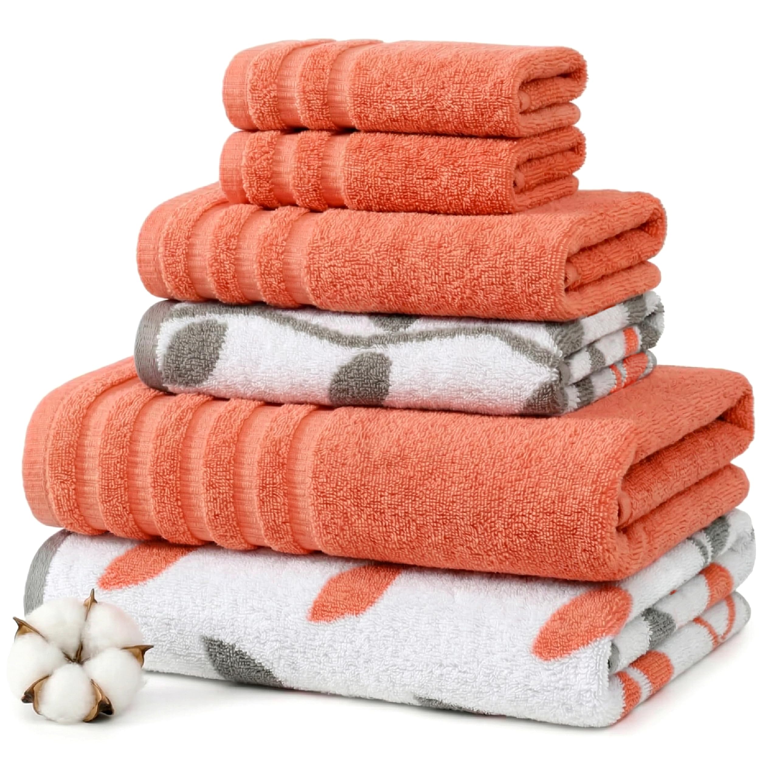 Modern Threads Floral Trail 6-Piece 100% Cotton Towel Set – Reversible Yarn Dyed Jacquard – Includes 2 Bath Towels, 2 Hand Towels, 2 Washcloths – Absorbent, Quick Dry, Soft & Durable – Taupe Brown