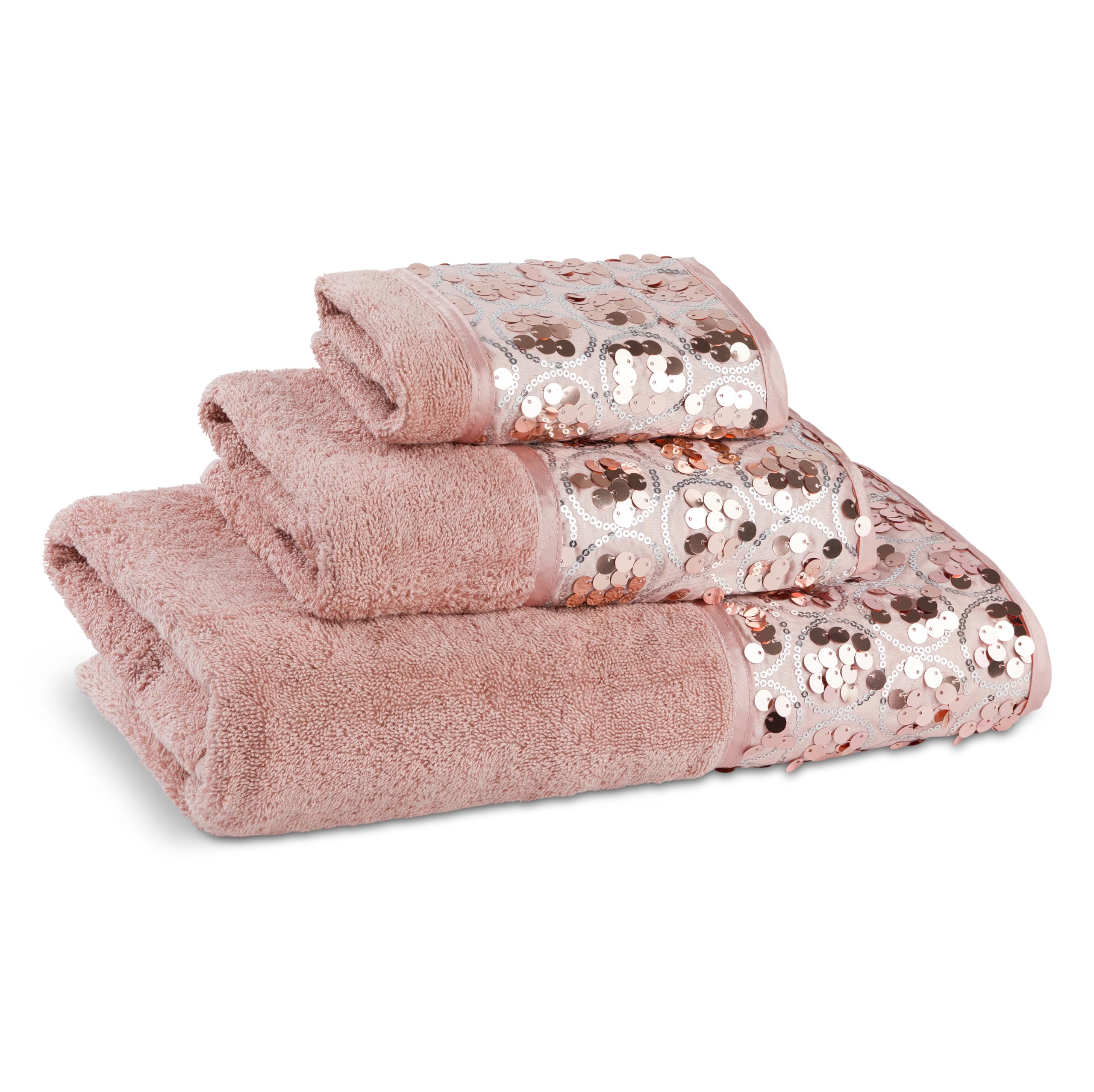 Zahari Home Rose Vine Bathroom Towel Set - 3 Piece Towel Set in Beige - Modern Decor, Unique Design