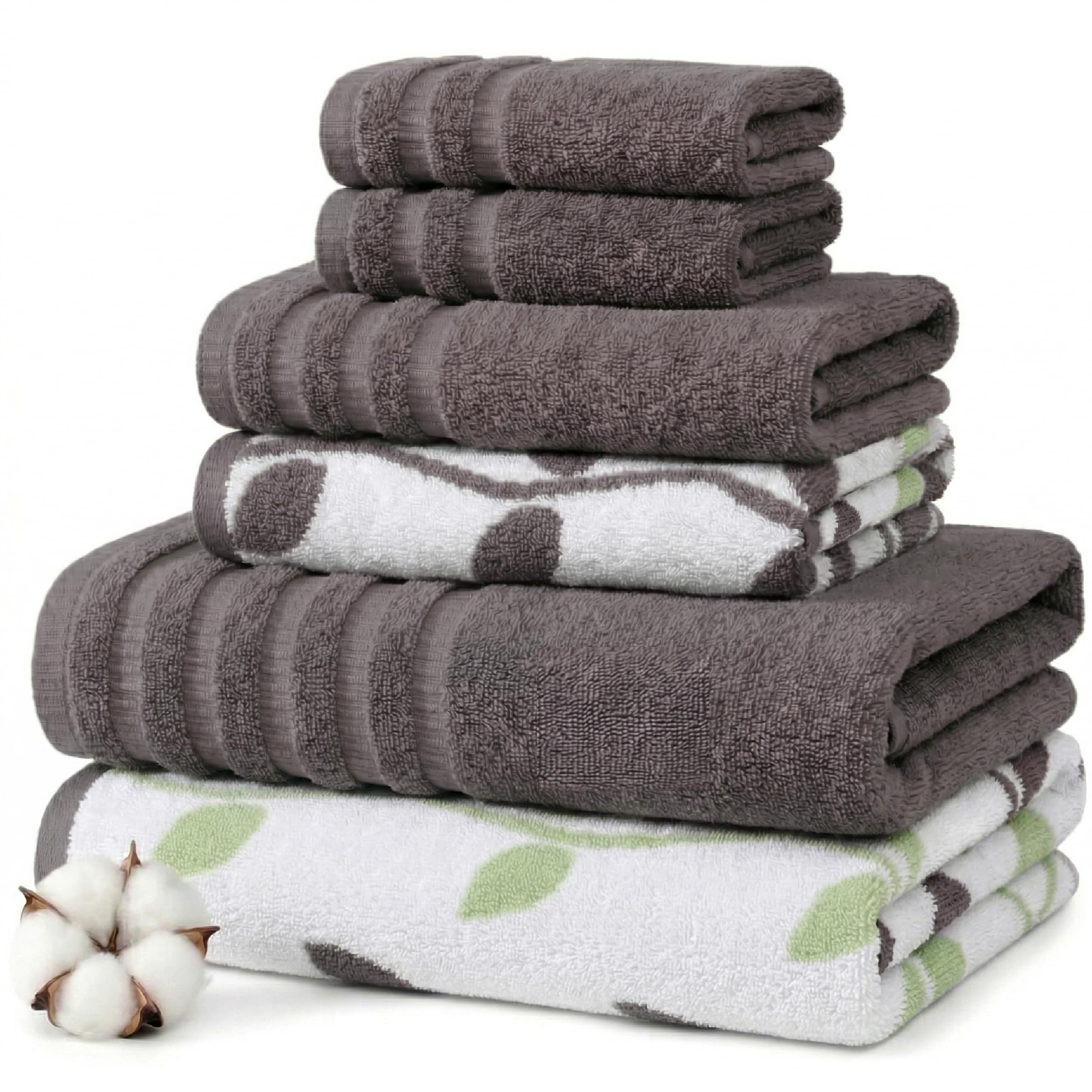 Modern Threads Floral Trail 6-Piece 100% Cotton Towel Set – Reversible Yarn Dyed Jacquard – Includes 2 Bath Towels, 2 Hand Towels, 2 Washcloths – Absorbent, Quick Dry, Soft & Durable – Taupe Brown