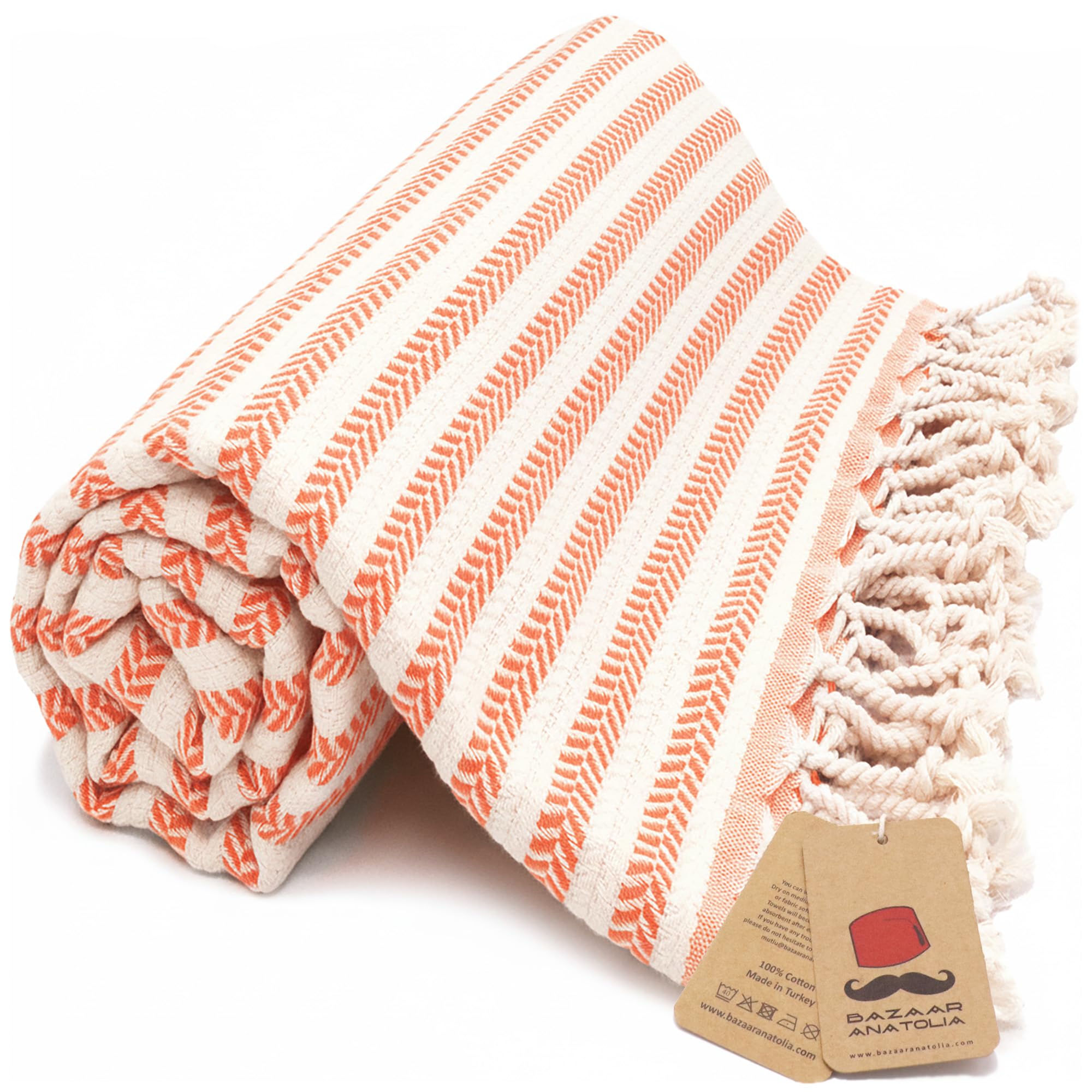 Bazaar Anatolia Turkish Bath Towel – 100% Cotton, Quick Dry Boho Farmhouse Decor, Autumn Throw Blanket for Bathroom – Oversized 71x39 Inches – Arpa Beige