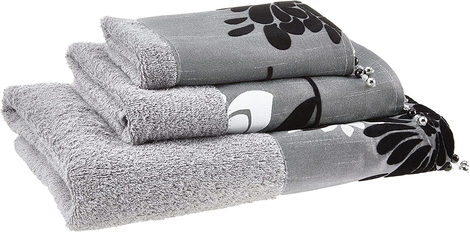 Zahari Home Rose Vine Bathroom Towel Set - 3 Piece Towel Set in Beige - Modern Decor, Unique Design
