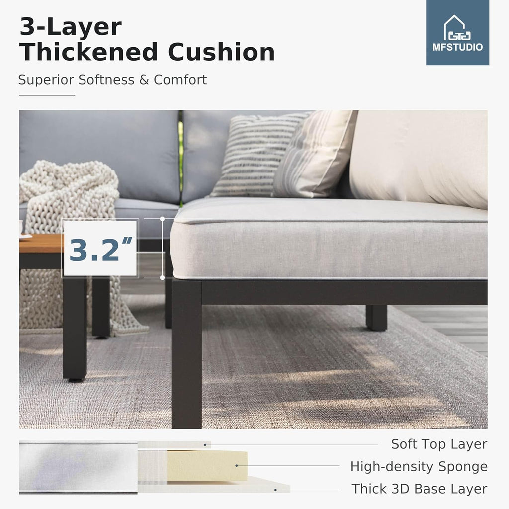 MFSTUDIO 6 Pieces Patio Furniture Set, Metal Outdoor Sectional Sofa Modular Outdoor Couch, Modern Patio Conversation Set with Coffee Table for Backyard, Garden