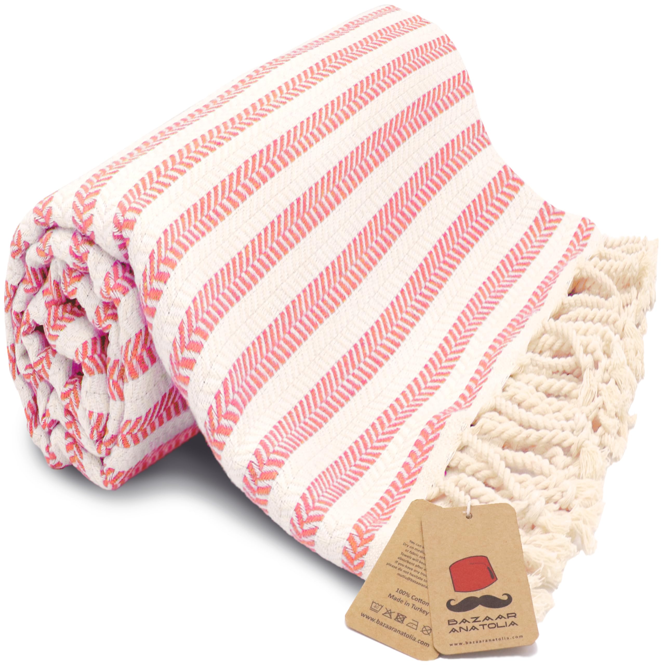 Bazaar Anatolia Turkish Bath Towel – 100% Cotton, Quick Dry Boho Farmhouse Decor, Autumn Throw Blanket for Bathroom – Oversized 71x39 Inches – Arpa Beige