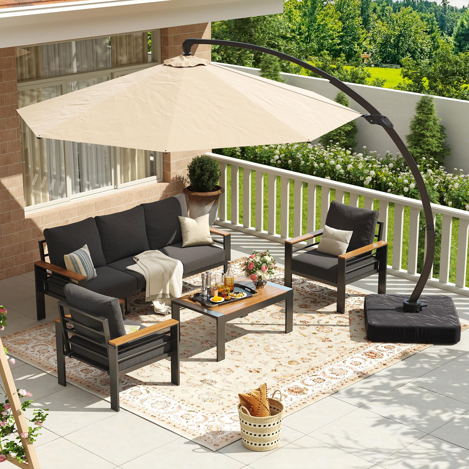 Aoxun Aluminum Patio Furniture Set 7 Seats, Oversized Outdoor Sectional with Washable Thick Cushions, Coffee Table and Waterproof Cover, Patio Conversation Sets for Porch, Balcony, Deck