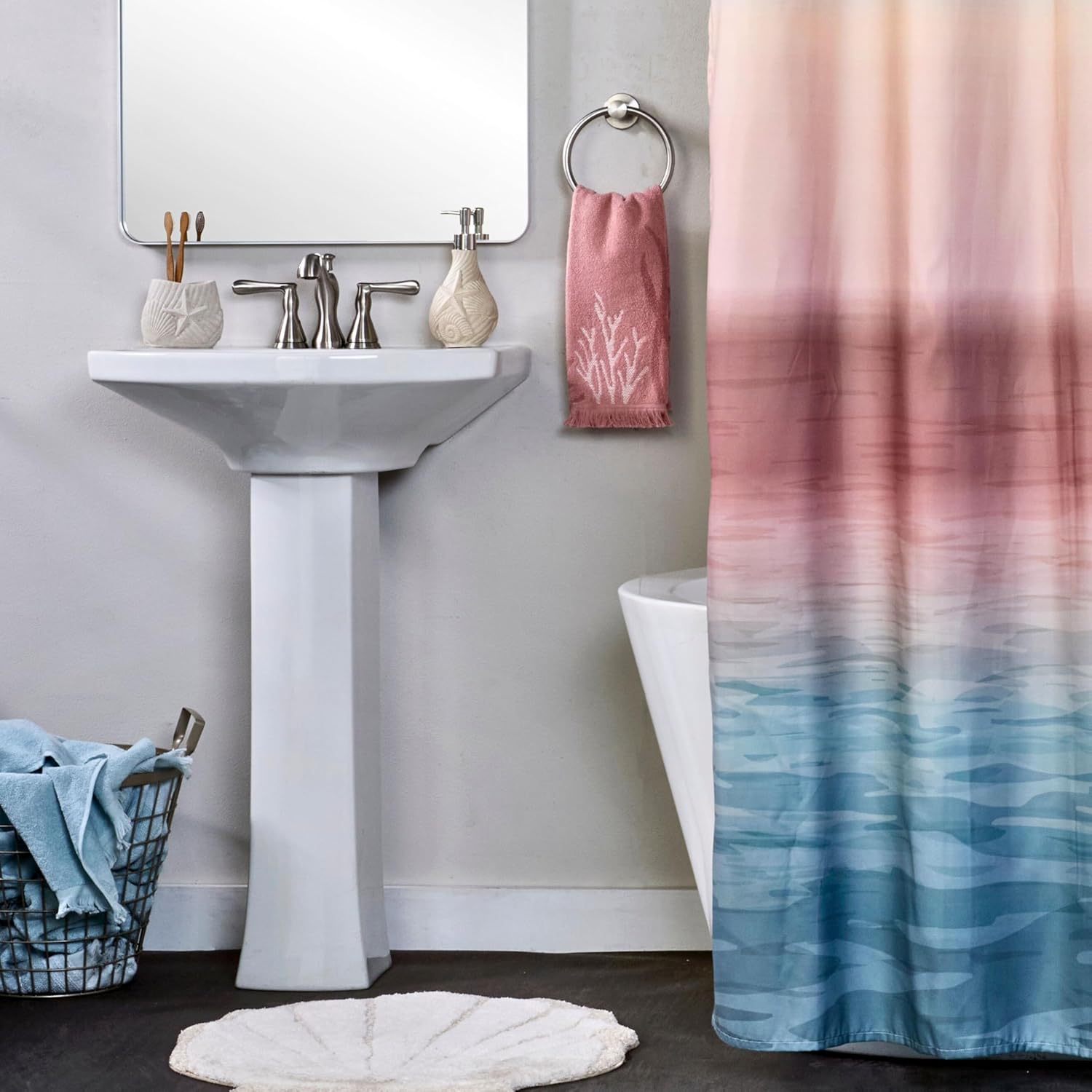 SKL Home Ocean Coral Sculpted 100% Cotton Premium 2-Piece Hand Towel Set, 450 GSM, Reversible Jacquard, Soft & Absorbent, Tropical/Coastal/Beach/Resort for Bath/Kitchen/Bar & Gift, Coral