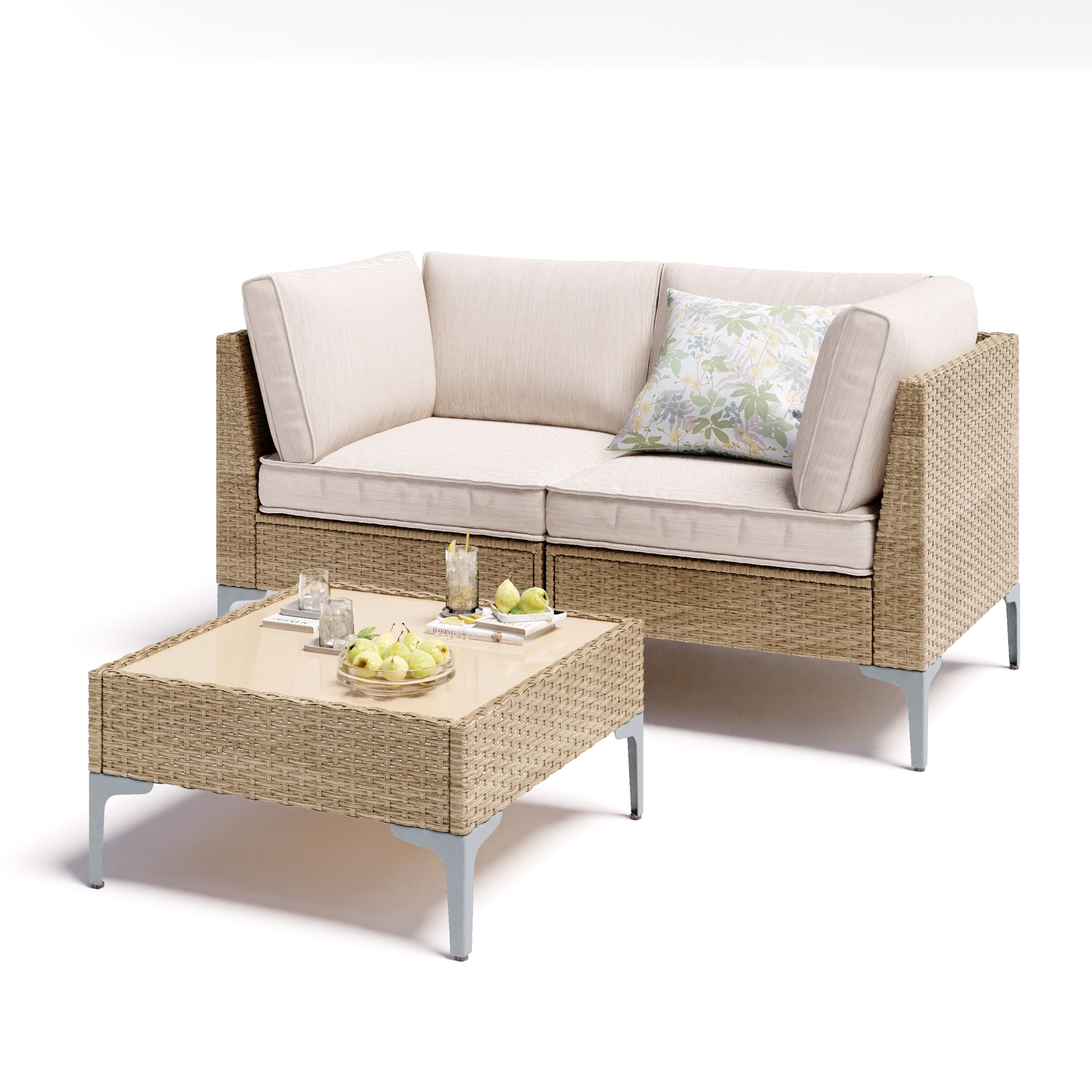 5-Piece Patio Furniture Set, Outdoor Wicker Sectional Sofa with Coffee Table, Anti-Slip & Thick All-Weather Cushions for Party, Garden, Backyard, Beige