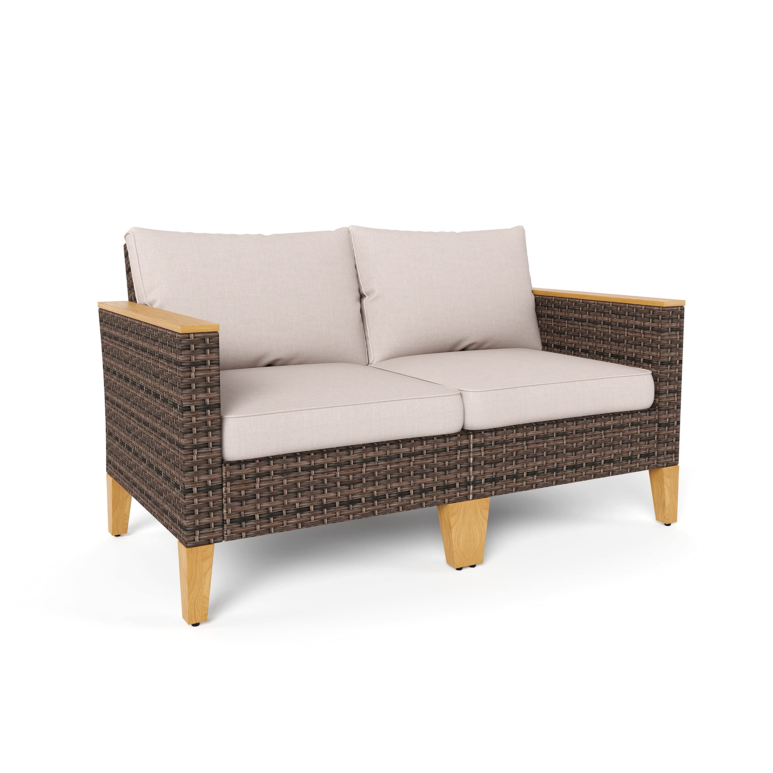 Sophia & William Half Moon Patio Furniture Set 7 Piece Outdoor Sectional Sofa Set, Wicker Patio Conversation Set with 2 Curved Sofa, 1 Armless Chairs, 2 Ottoman for Pool, Deck, Lawn (Beige)