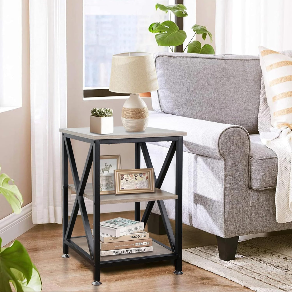 End Tables Living Room Set of 2, 16" D x 16" W x 24" H, Indoor End Tables Living Room with Storage Shelf, Square End Table Set of 2, X-Shaped Night Stands for Bedroom, Farmhouse Wood Side Tables