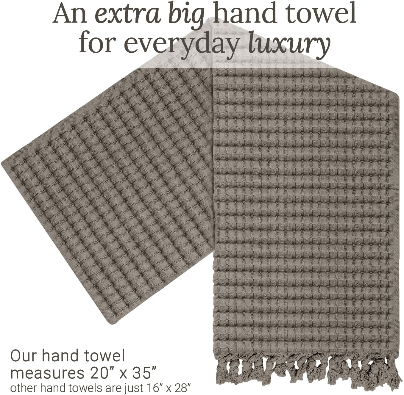 GILDEN TREE Decorative Waffle Hand Towels for Bathroom, 20x35 Large, Quick Drying Fingertip Towel, 2 Pack, Modern Style (Stone)