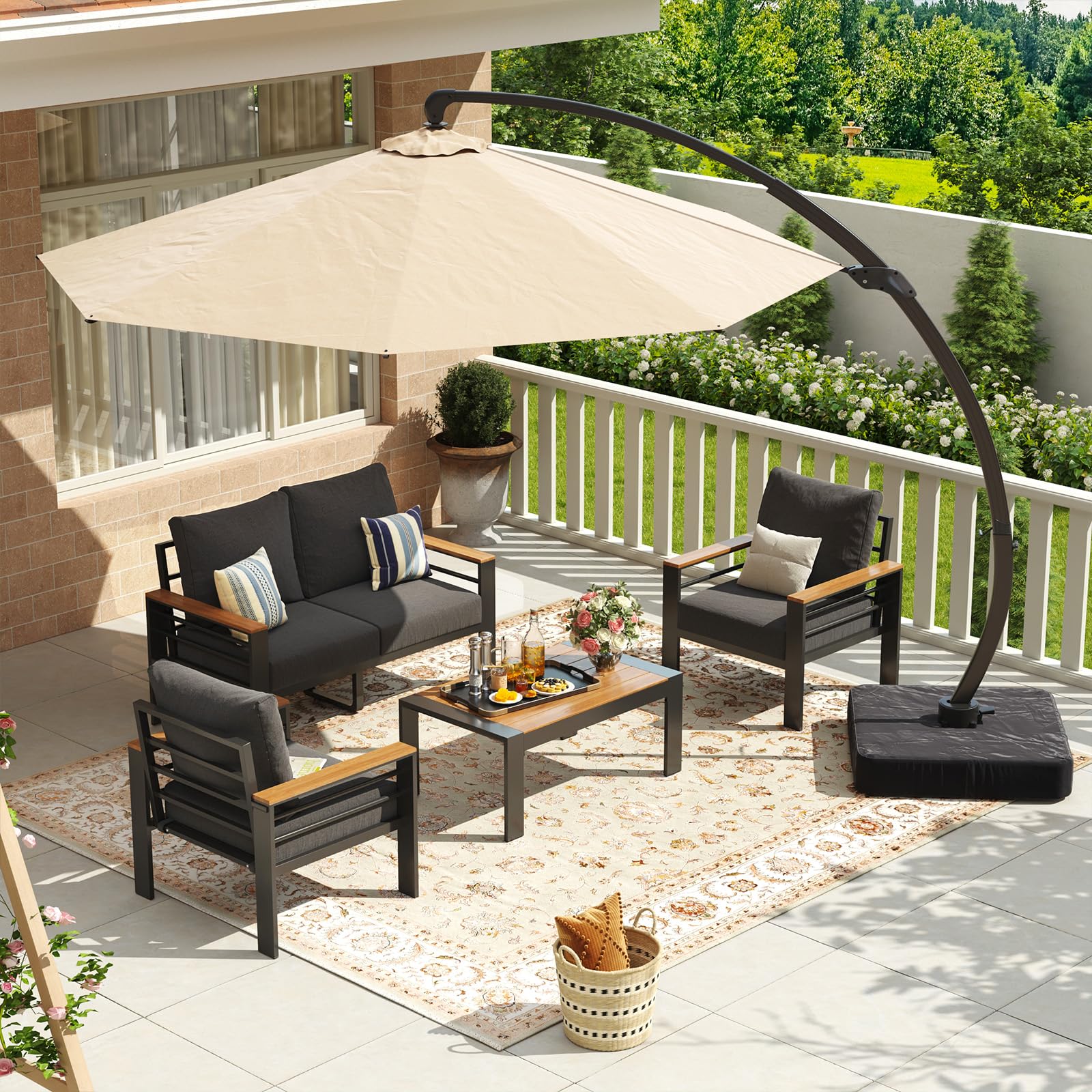 Aoxun Aluminum Patio Furniture Set 7 Seats, Oversized Outdoor Sectional with Washable Thick Cushions, Coffee Table and Waterproof Cover, Patio Conversation Sets for Porch, Balcony, Deck