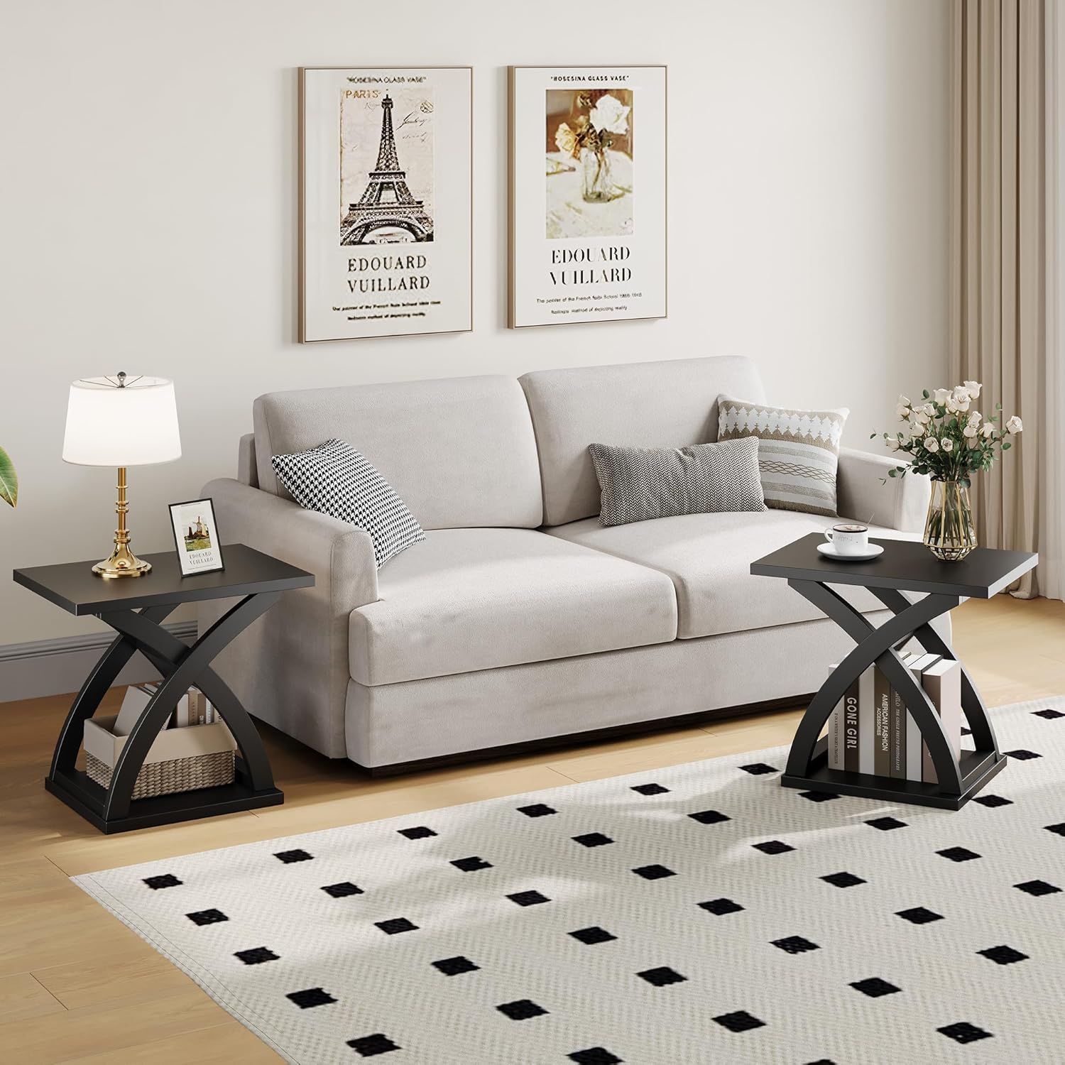 ChooChoo End Side Table Set of 2, Modern End Table with Storage Shelf, X-Design Side Table Living Room