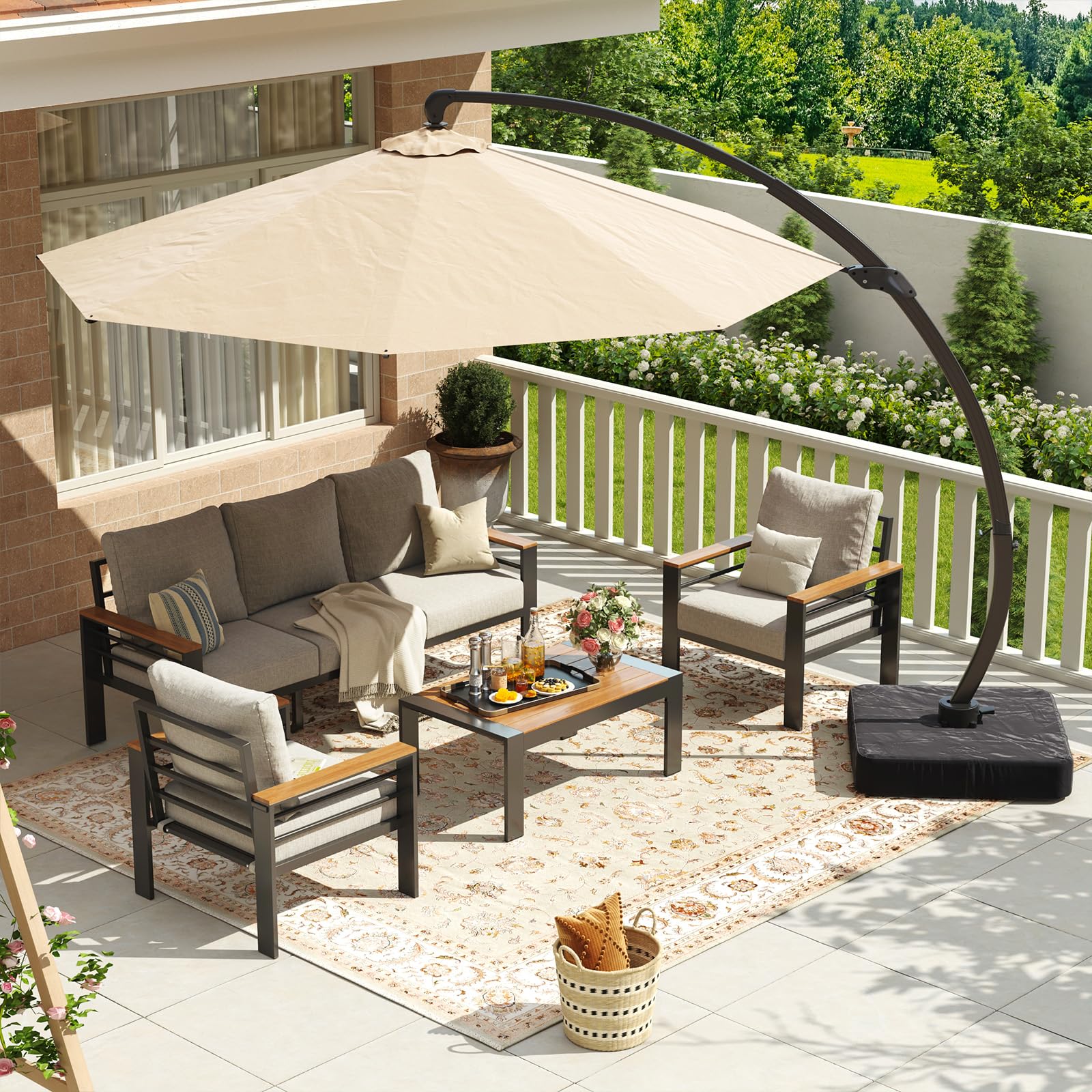 Aoxun Aluminum Patio Furniture Set 7 Seats, Oversized Outdoor Sectional with Washable Thick Cushions, Coffee Table and Waterproof Cover, Patio Conversation Sets for Porch, Balcony, Deck