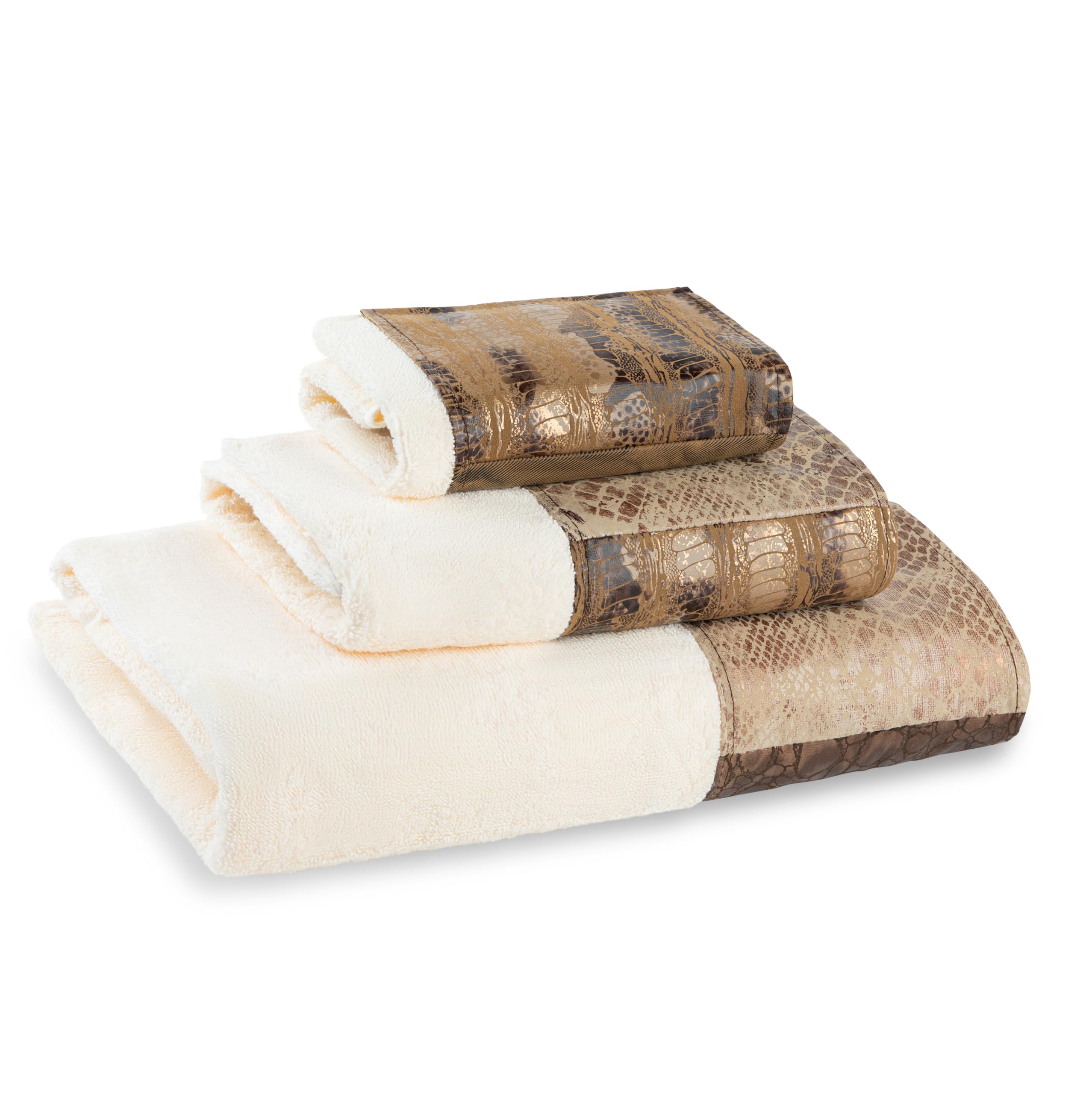 Zahari Home Rose Vine Bathroom Towel Set - 3 Piece Towel Set in Beige - Modern Decor, Unique Design