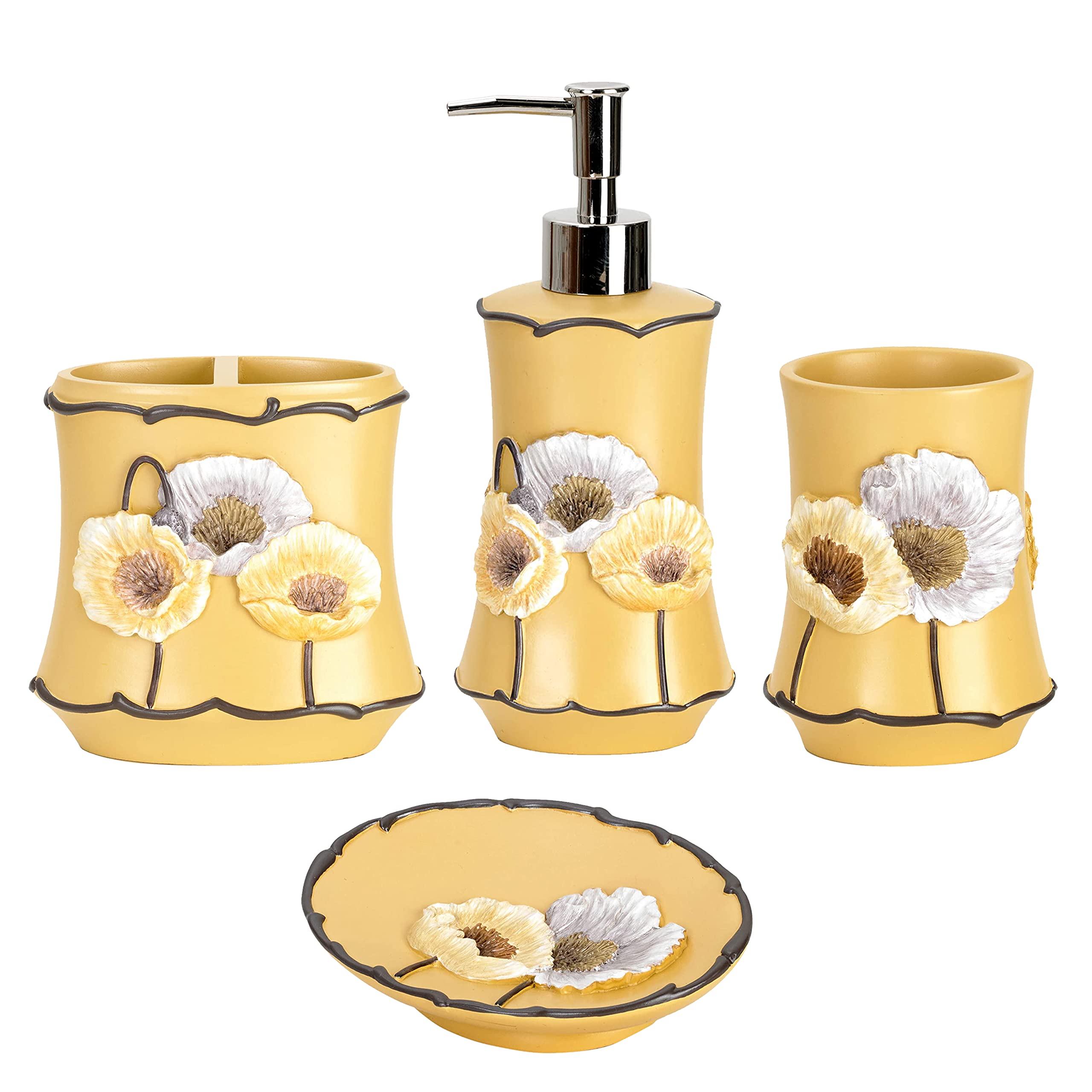 Zahari Home Rose Vine Bathroom Towel Set - 3 Piece Towel Set in Beige - Modern Decor, Unique Design