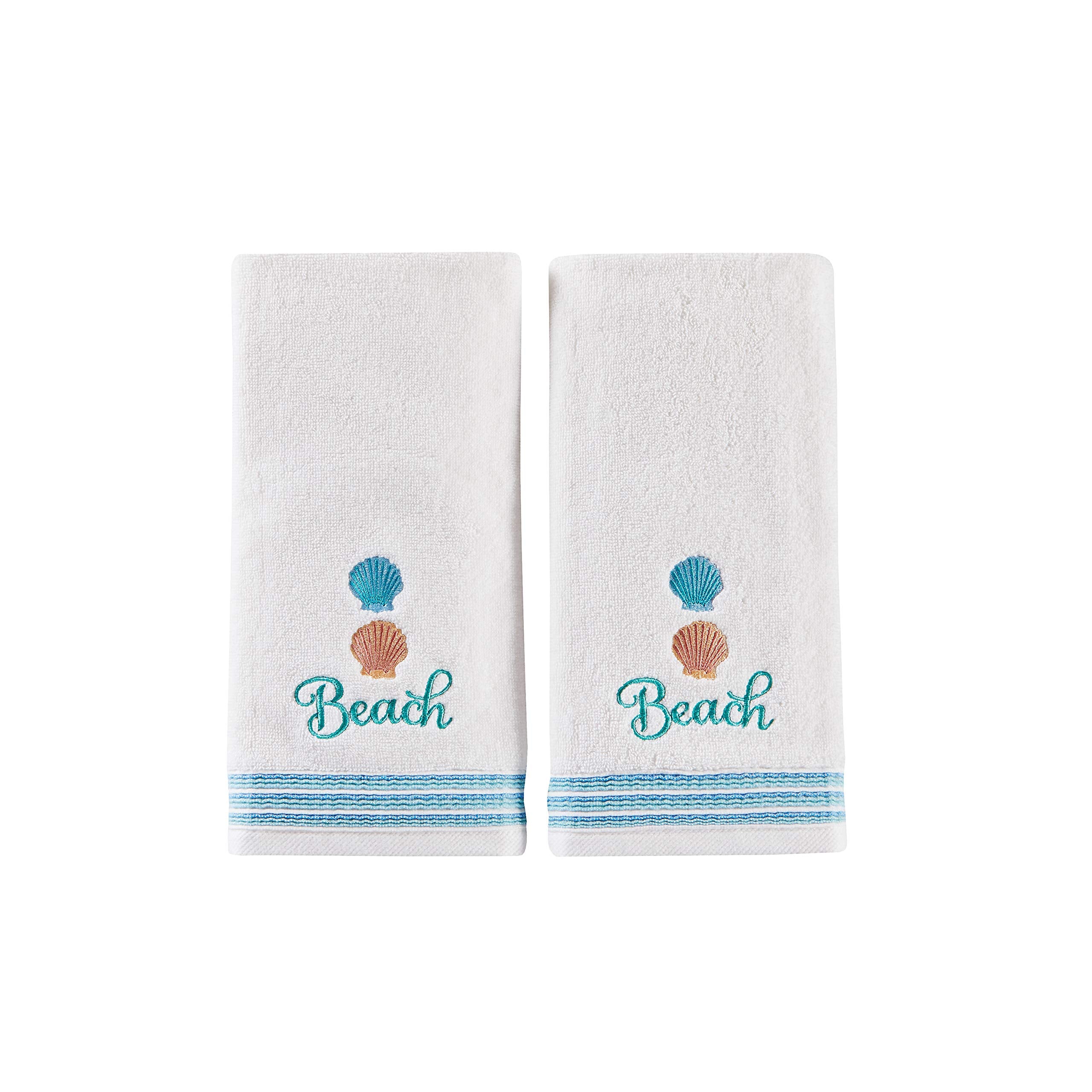 SKL Home Ocean Coral Sculpted 100% Cotton Premium 2-Piece Hand Towel Set, 450 GSM, Reversible Jacquard, Soft & Absorbent, Tropical/Coastal/Beach/Resort for Bath/Kitchen/Bar & Gift, Coral