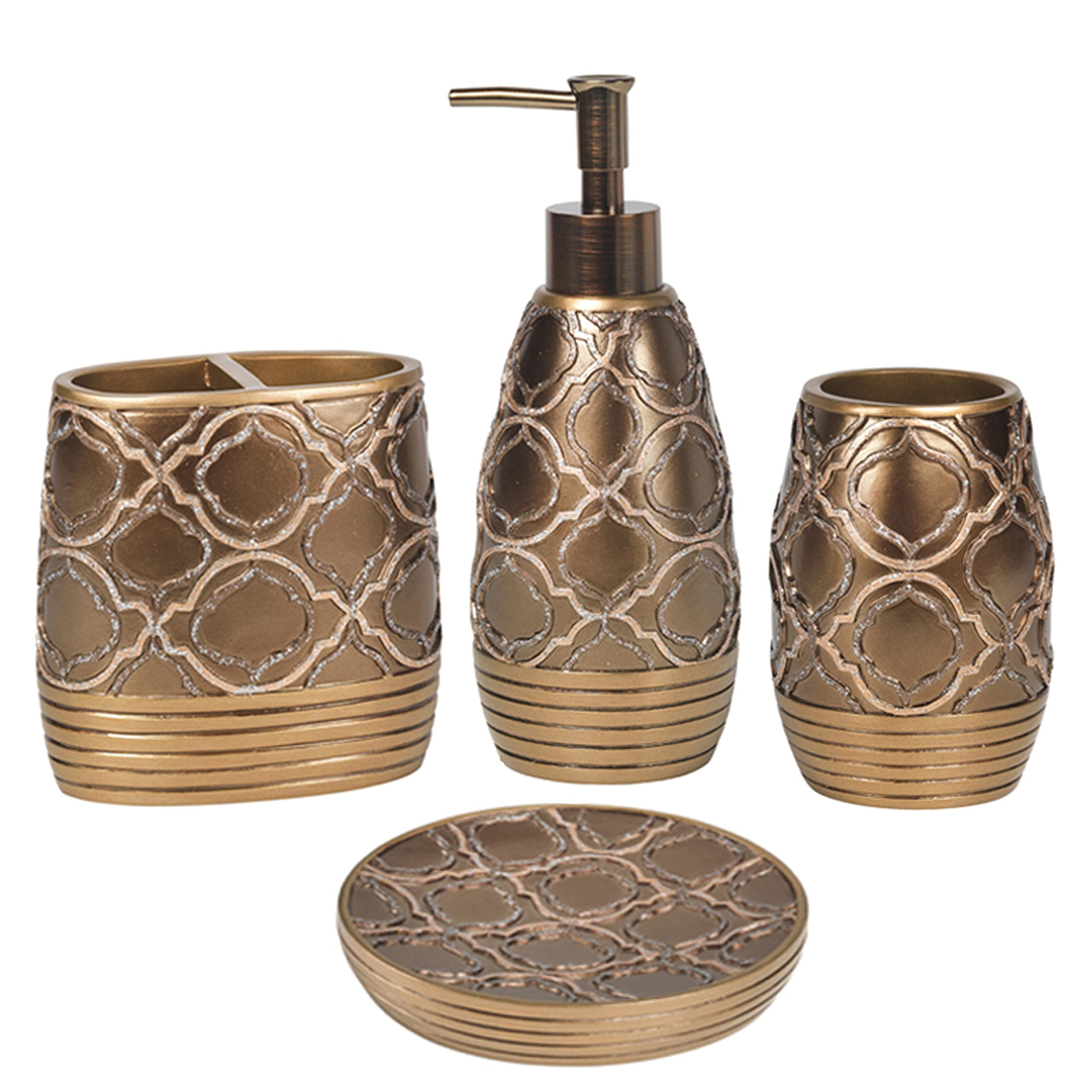 Zahari Home Rose Vine Bathroom Towel Set - 3 Piece Towel Set in Beige - Modern Decor, Unique Design