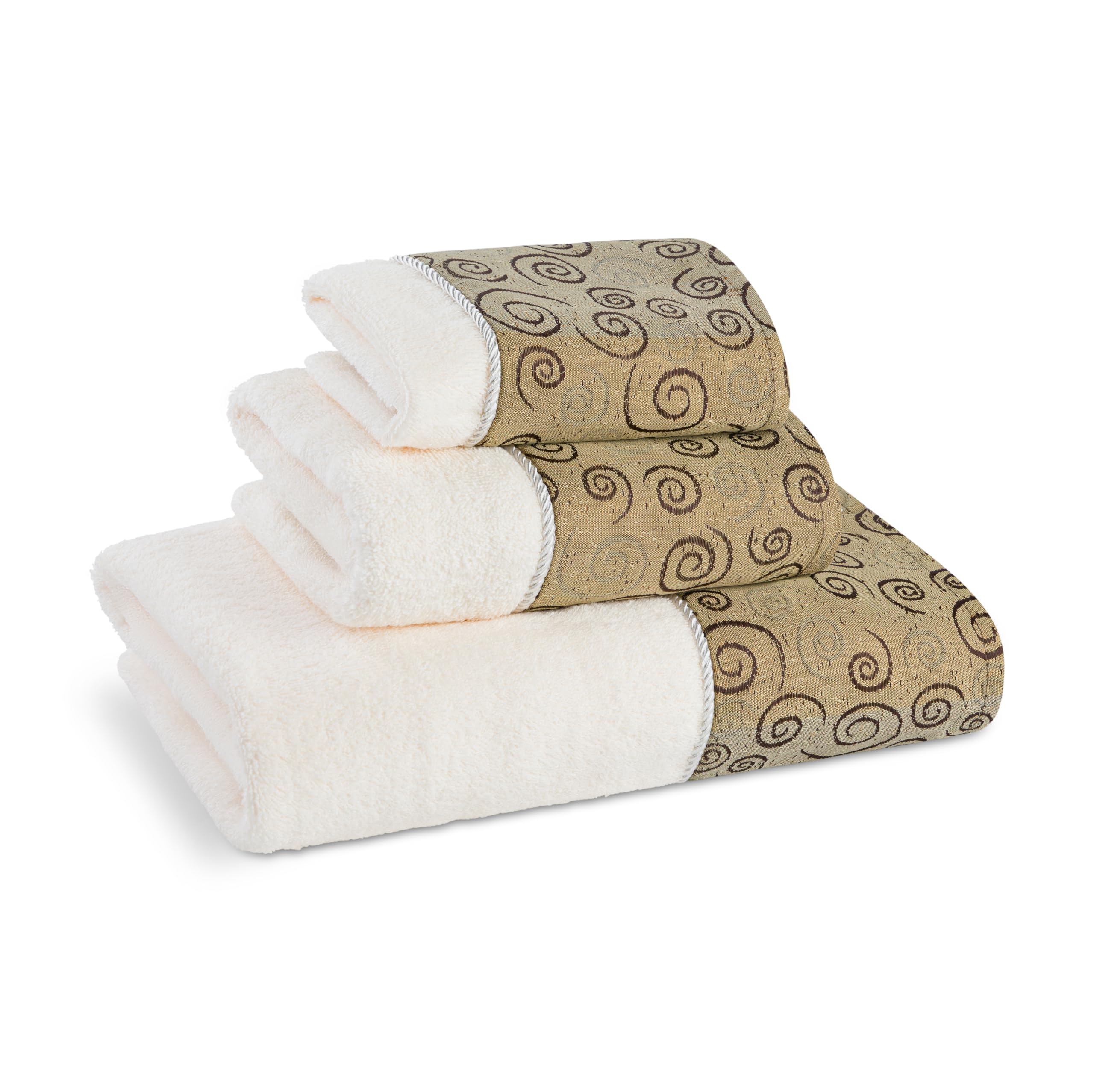 Zahari Home Rose Vine Bathroom Towel Set - 3 Piece Towel Set in Beige - Modern Decor, Unique Design