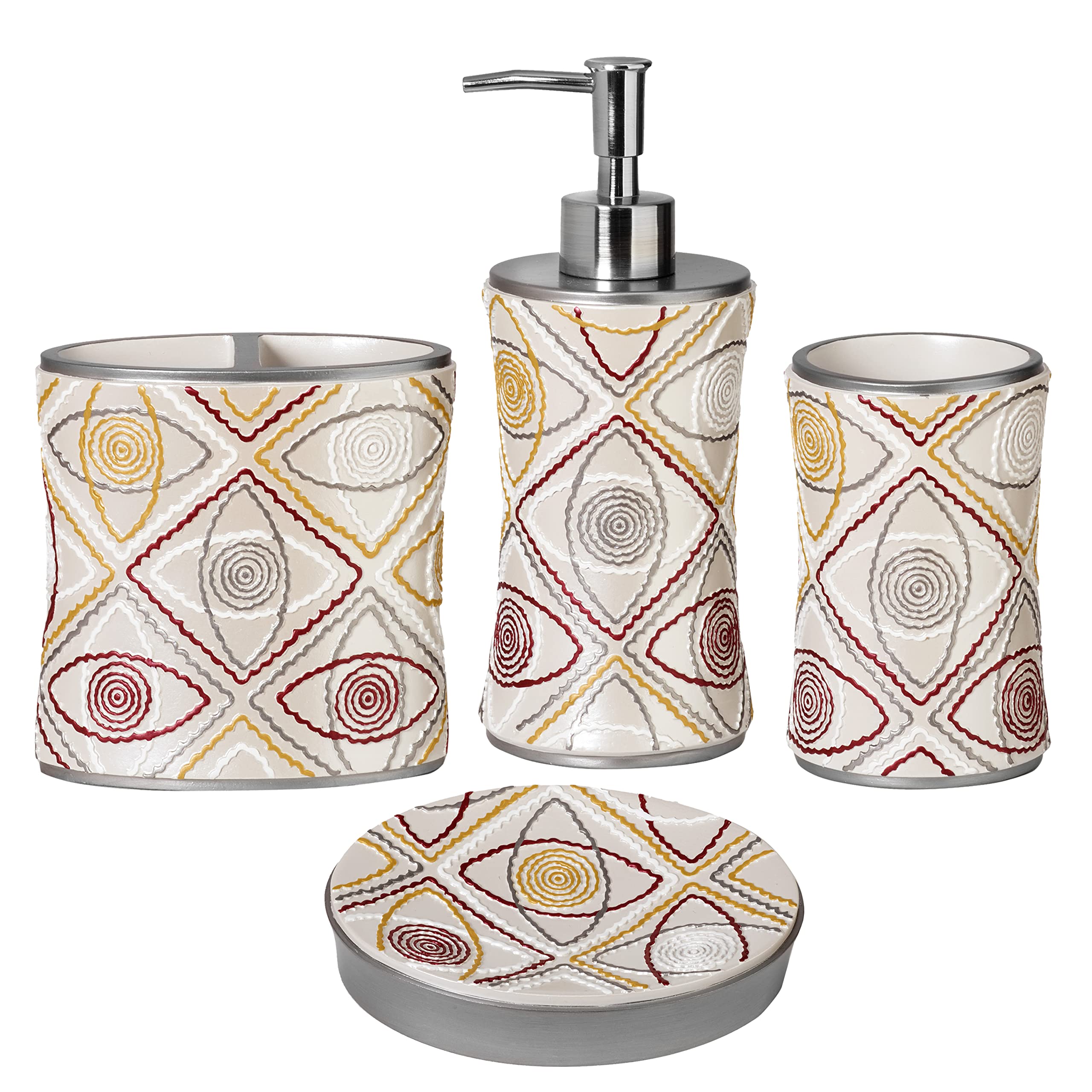 Zahari Home Rose Vine Bathroom Towel Set - 3 Piece Towel Set in Beige - Modern Decor, Unique Design