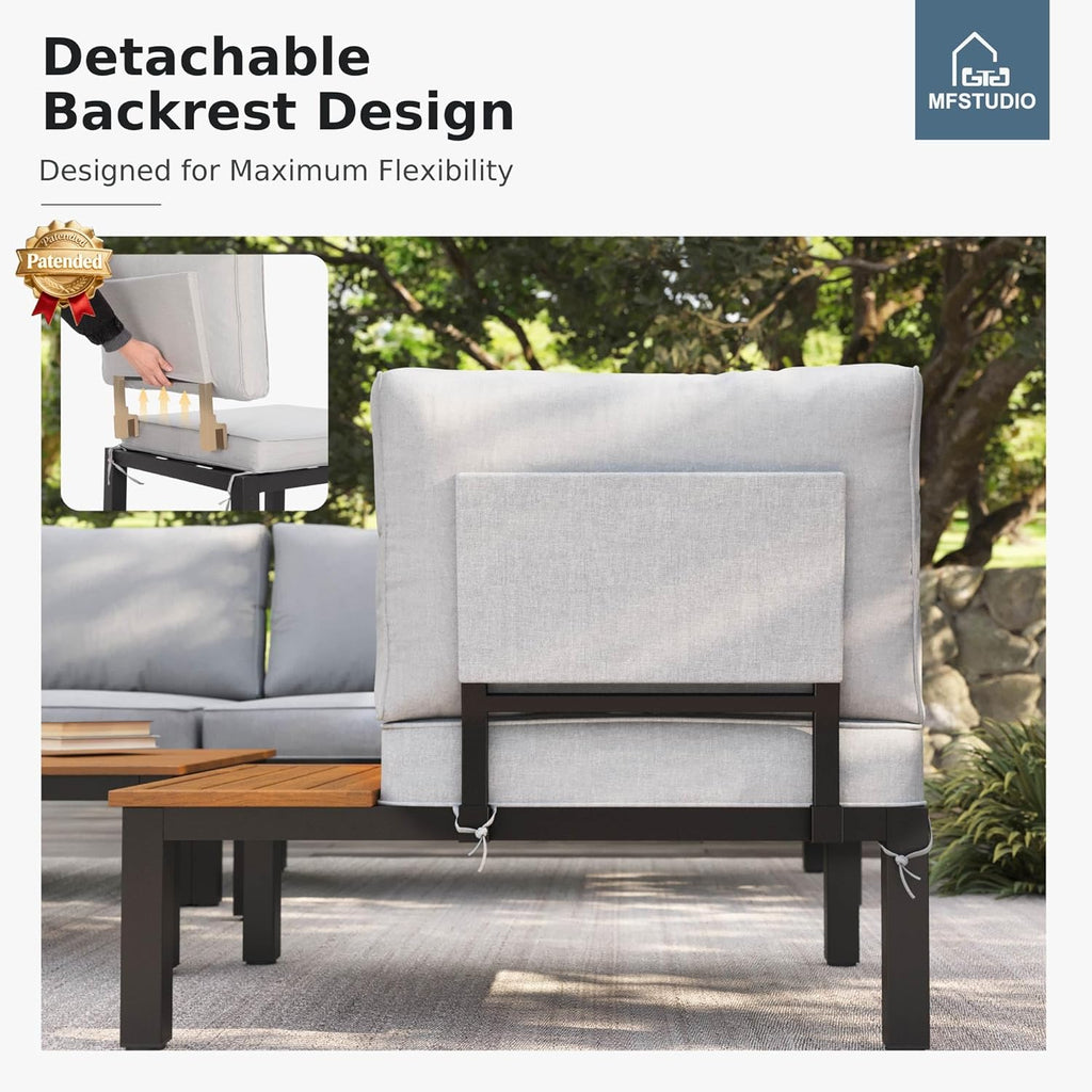 MFSTUDIO 6 Pieces Patio Furniture Set, Metal Outdoor Sectional Sofa Modular Outdoor Couch, Modern Patio Conversation Set with Coffee Table for Backyard, Garden
