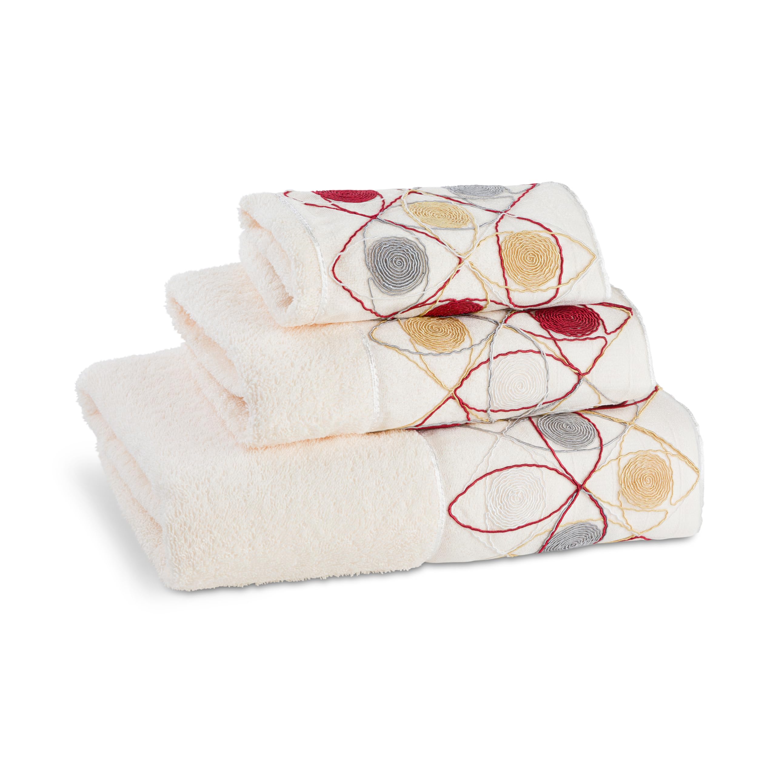 Zahari Home Rose Vine Bathroom Towel Set - 3 Piece Towel Set in Beige - Modern Decor, Unique Design