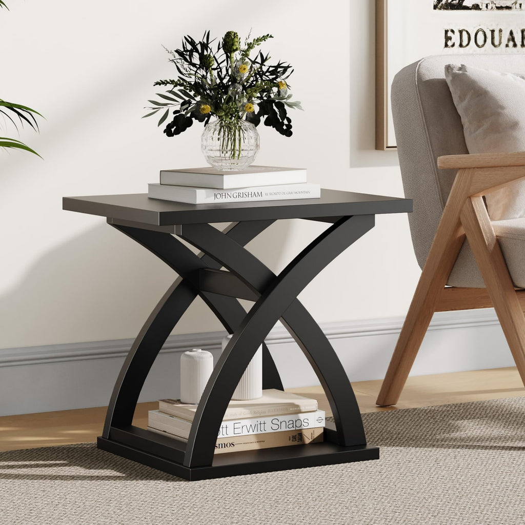 ChooChoo End Side Table Set of 2, Modern End Table with Storage Shelf, X-Design Side Table Living Room