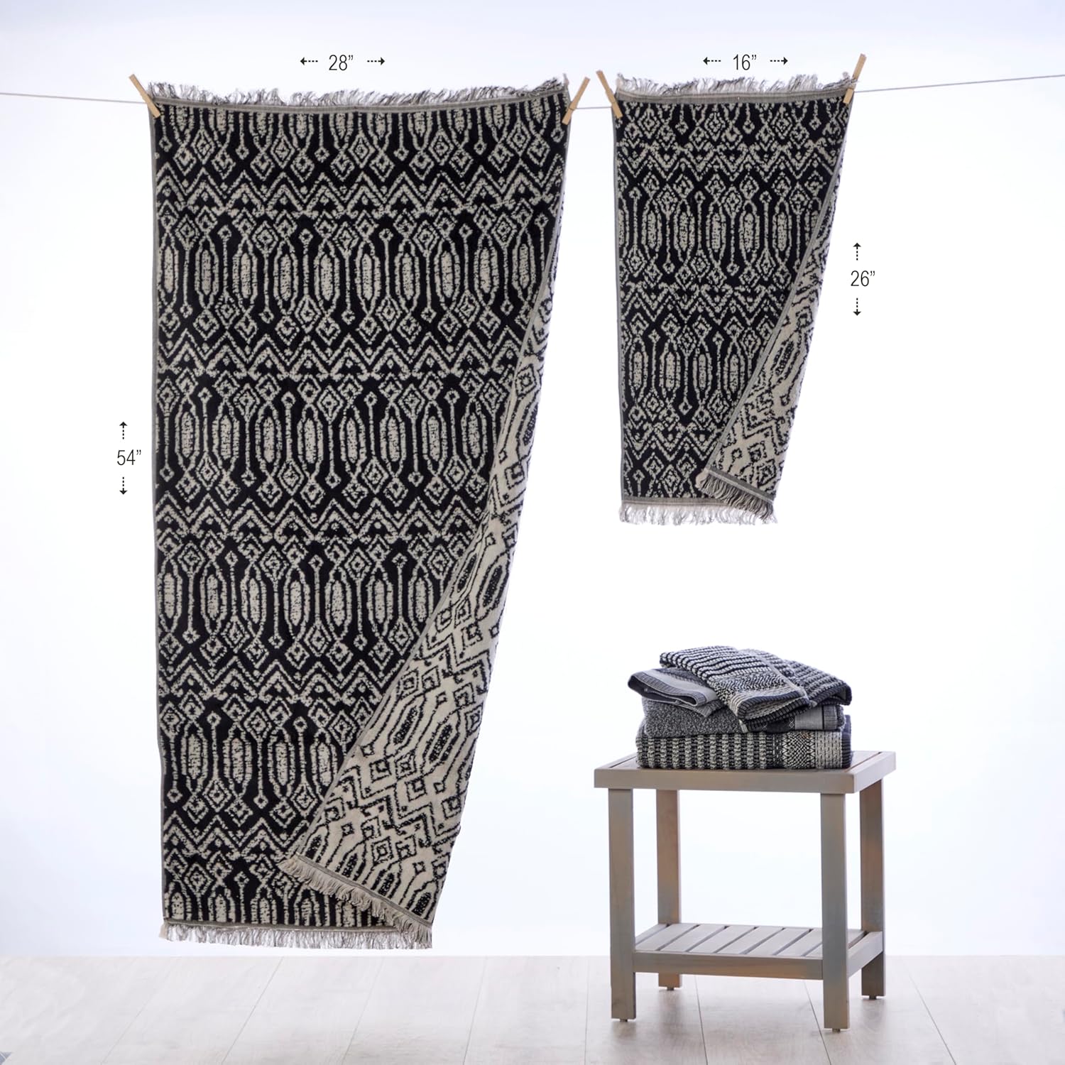 SKL Home Nador 2 Bath, 2 Hand Towel Set, Black