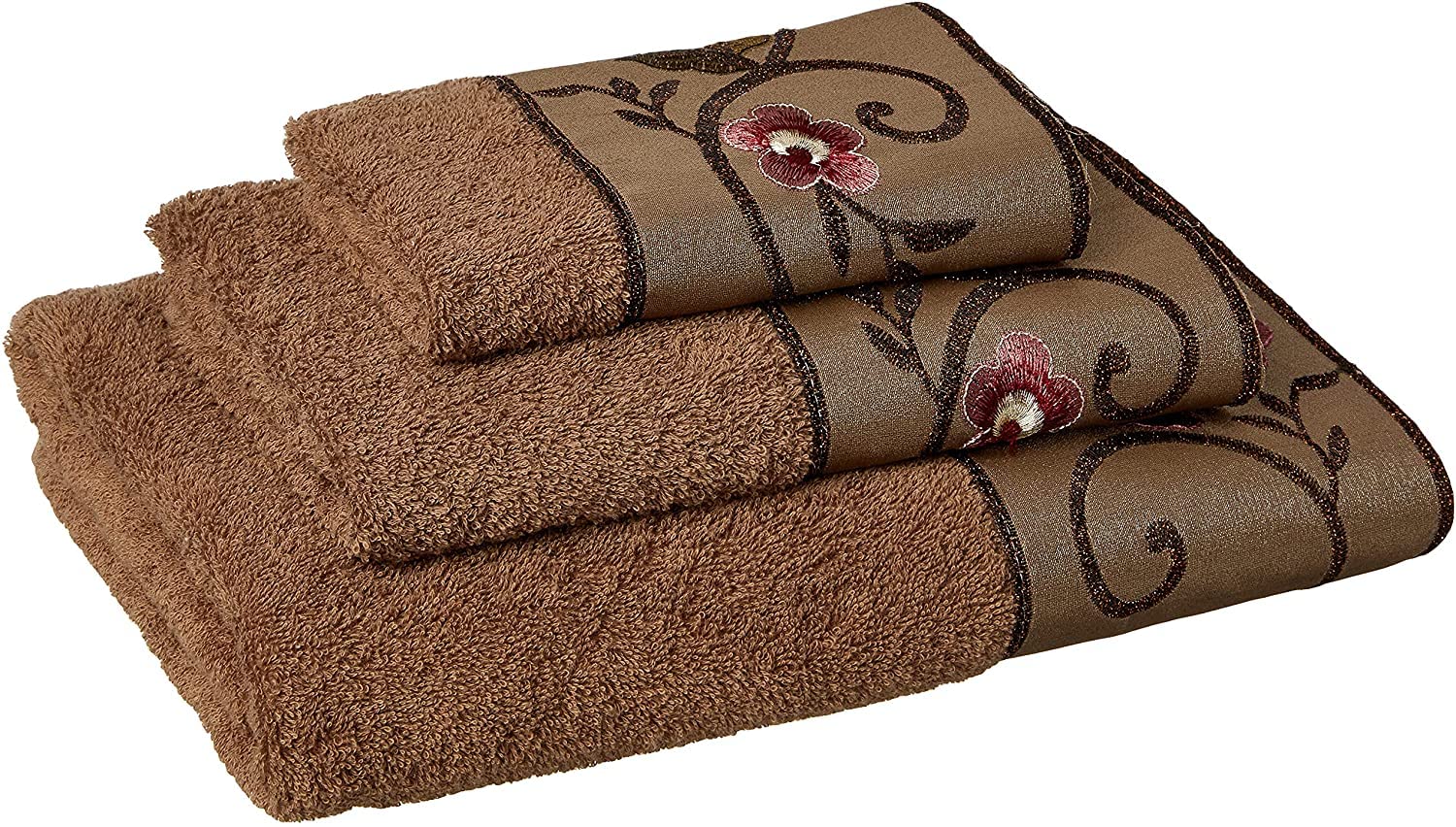 Zahari Home Rose Vine Bathroom Towel Set - 3 Piece Towel Set in Beige - Modern Decor, Unique Design