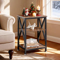 End Tables Living Room Set of 2, 16" D x 16" W x 24" H, Indoor End Tables Living Room with Storage Shelf, Square End Table Set of 2, X-Shaped Night Stands for Bedroom, Farmhouse Wood Side Tables
