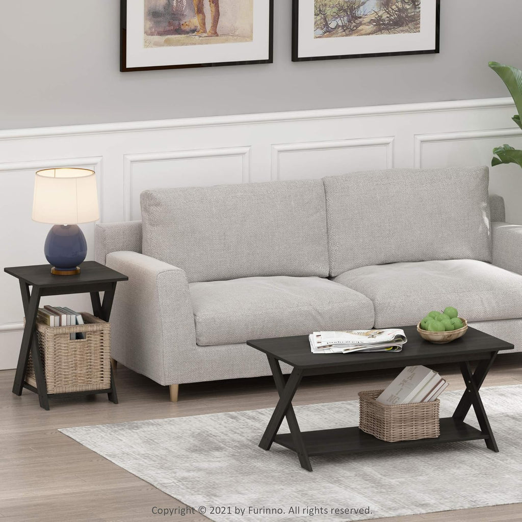 FURINNO Modern Simplistic End Table Set, 2-Pack, Espresso