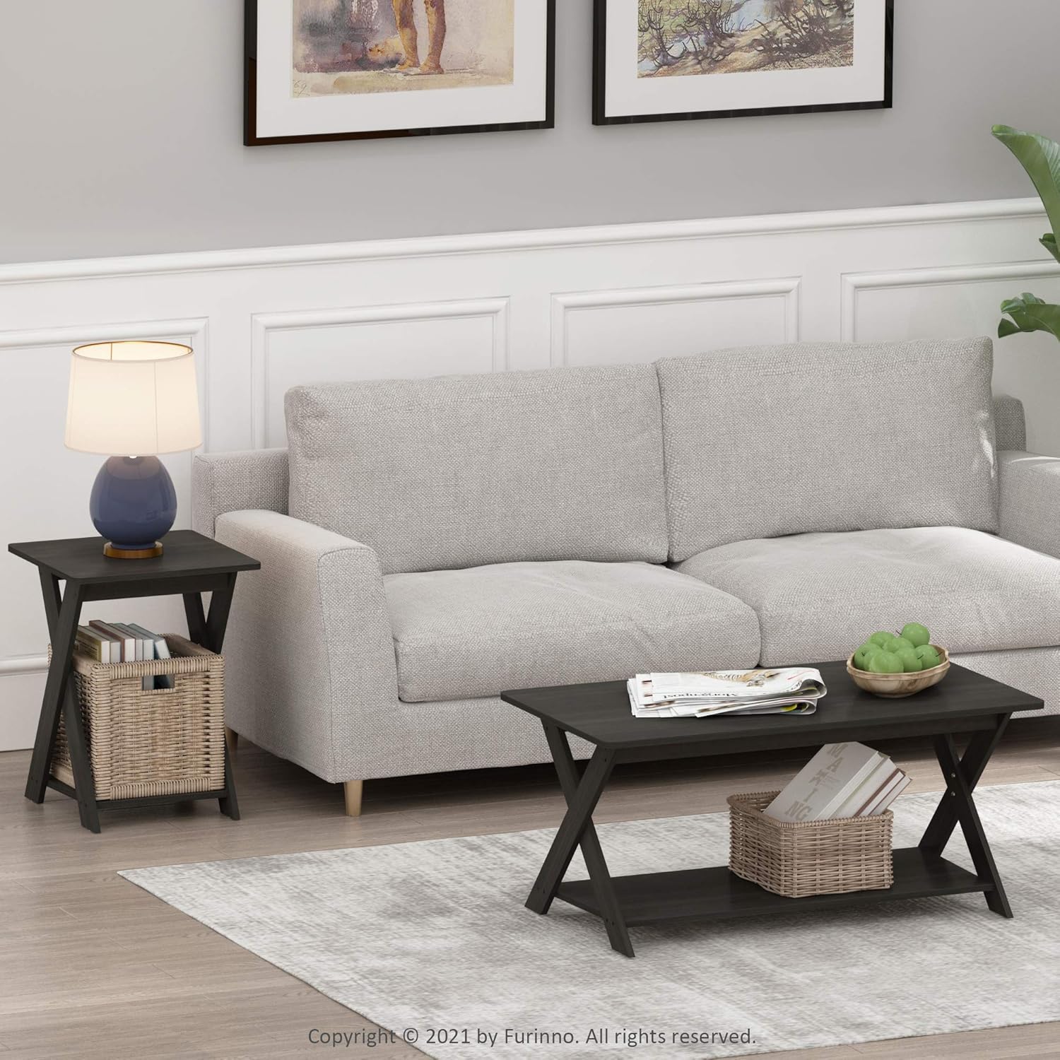 FURINNO Modern Simplistic End Table Set, 2-Pack, Espresso