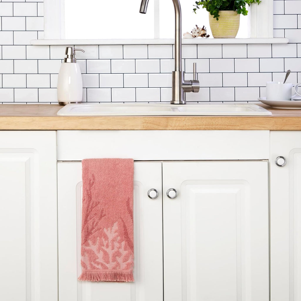 SKL Home Ocean Coral Sculpted 100% Cotton Premium 2-Piece Hand Towel Set, 450 GSM, Reversible Jacquard, Soft & Absorbent, Tropical/Coastal/Beach/Resort for Bath/Kitchen/Bar & Gift, Coral