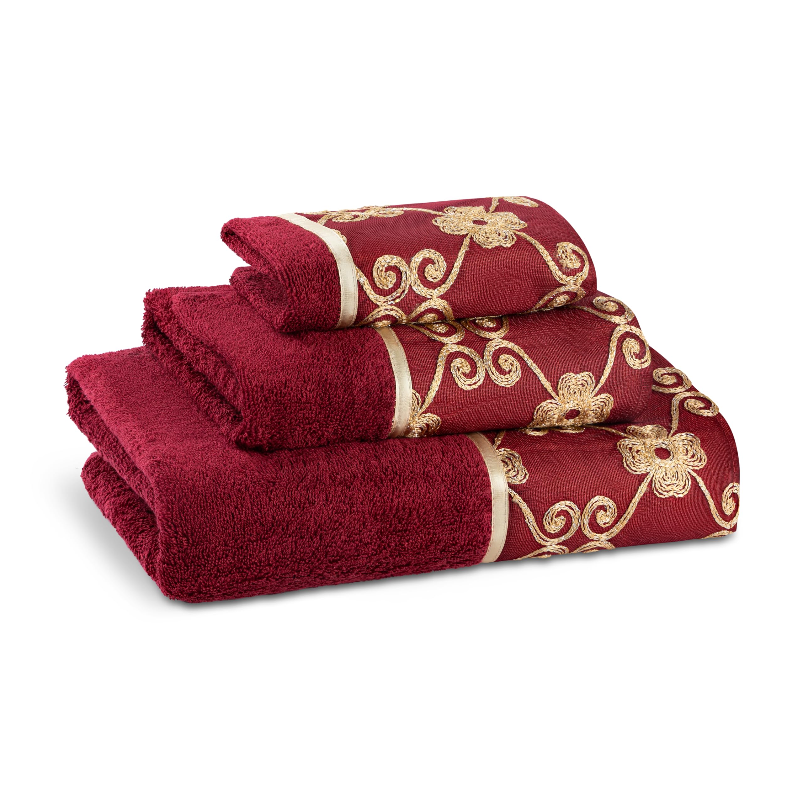 Zahari Home Rose Vine Bathroom Towel Set - 3 Piece Towel Set in Beige - Modern Decor, Unique Design