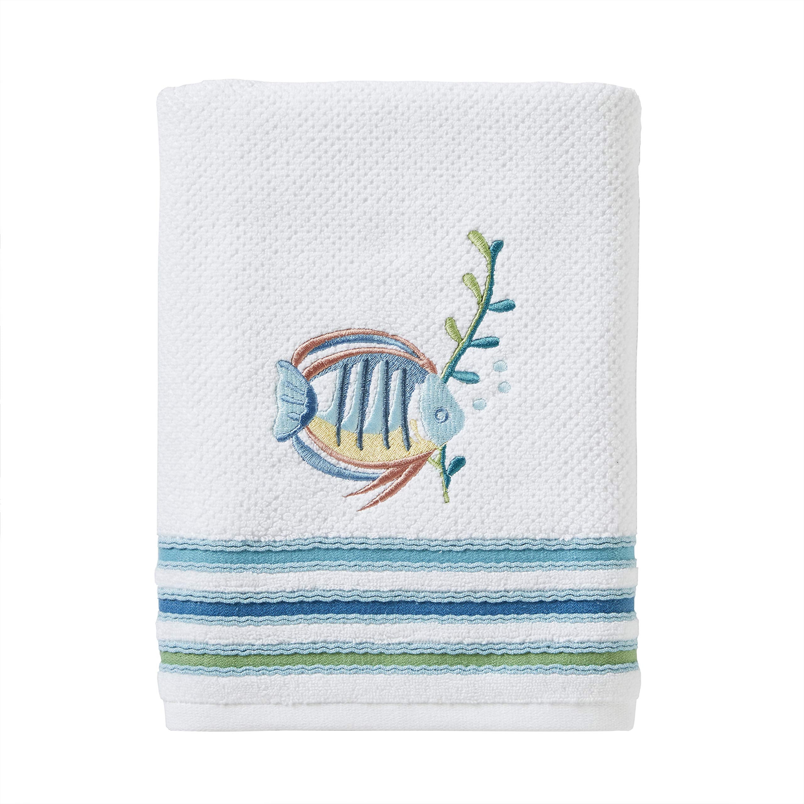 SKL Home Ocean Coral Sculpted 100% Cotton Premium 2-Piece Hand Towel Set, 450 GSM, Reversible Jacquard, Soft & Absorbent, Tropical/Coastal/Beach/Resort for Bath/Kitchen/Bar & Gift, Coral