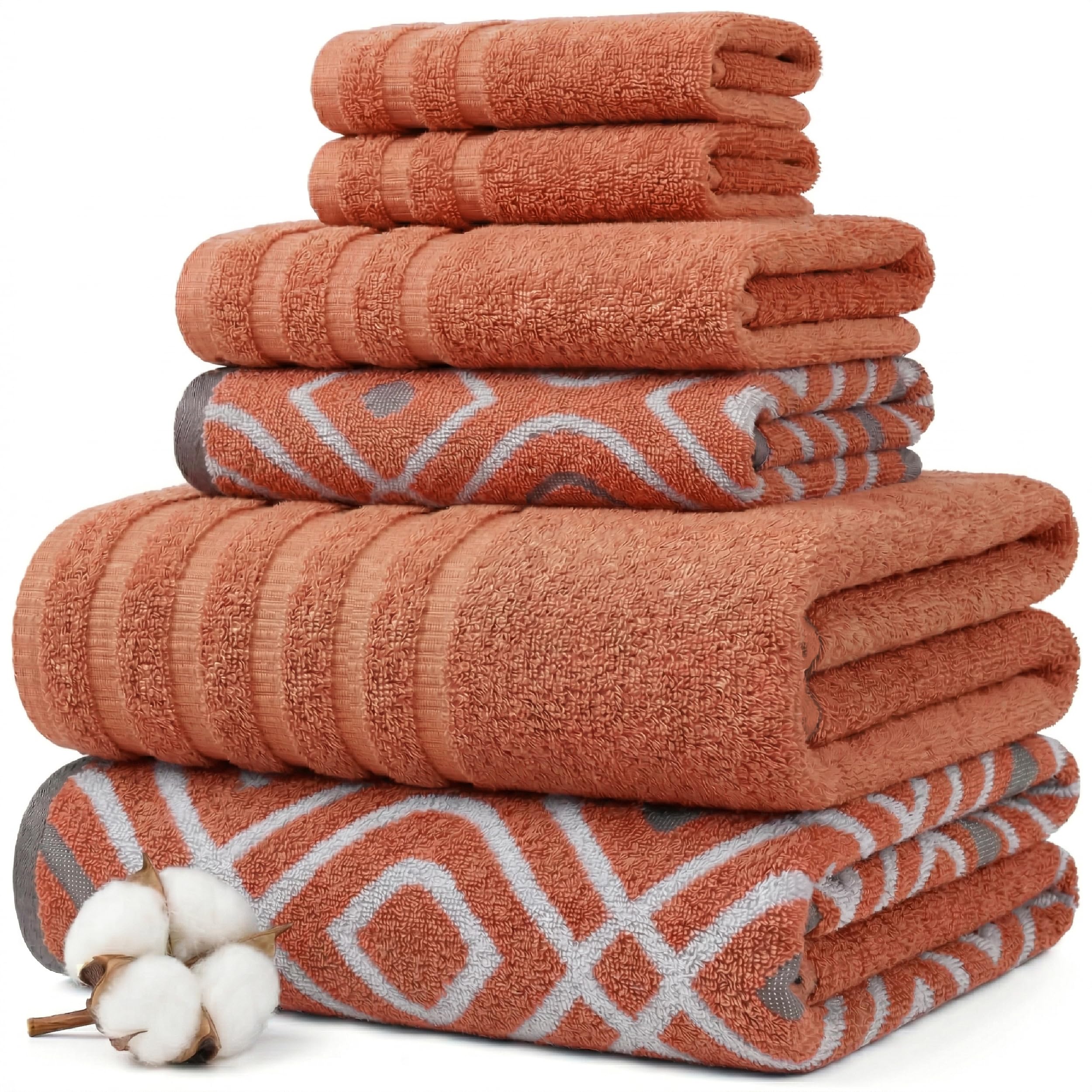 Modern Threads Floral Trail 6-Piece 100% Cotton Towel Set – Reversible Yarn Dyed Jacquard – Includes 2 Bath Towels, 2 Hand Towels, 2 Washcloths – Absorbent, Quick Dry, Soft & Durable – Taupe Brown