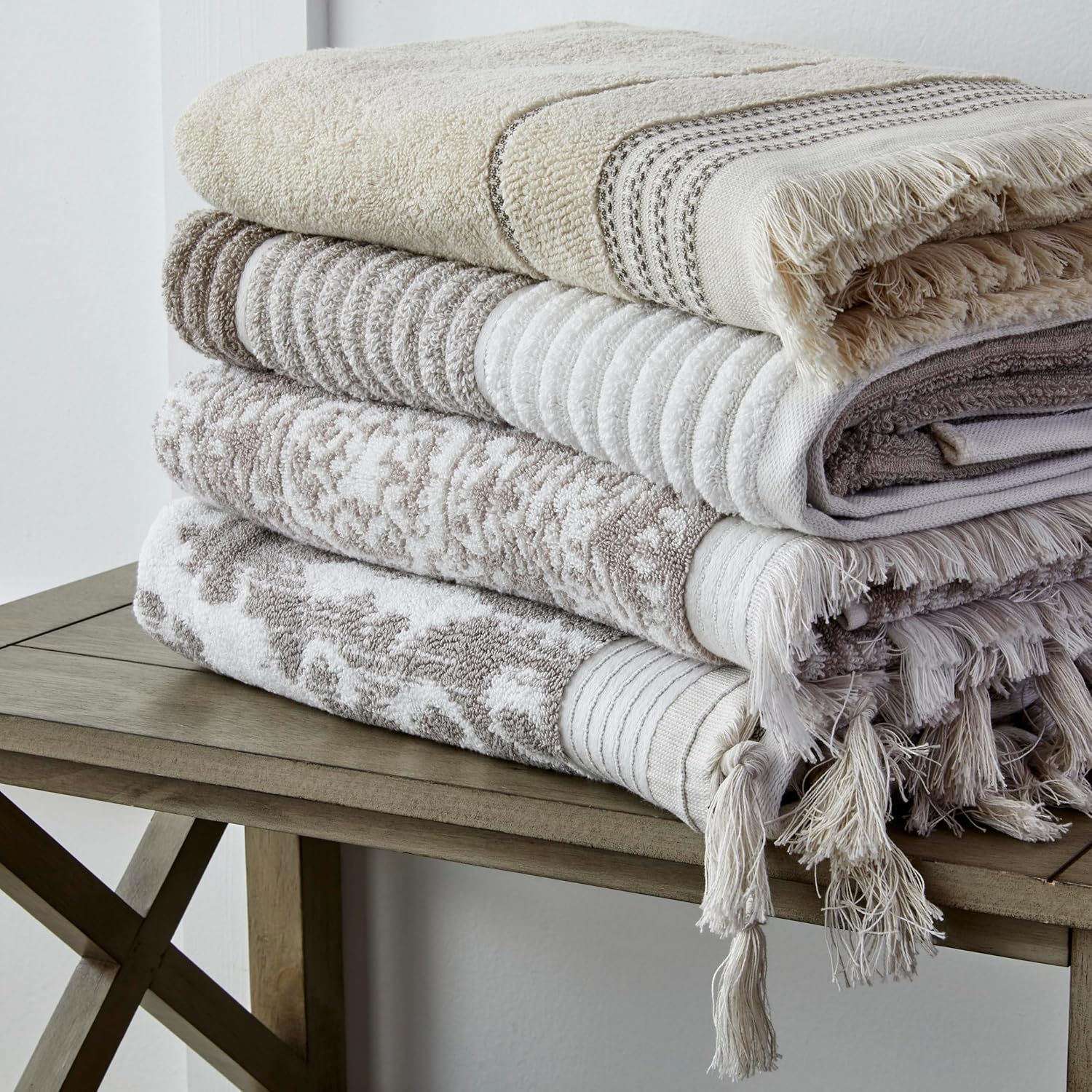 SKL Home Mirage Fringe 100% Turkish Cotton Bath Towel, Taupe 54.00" x 28.00"