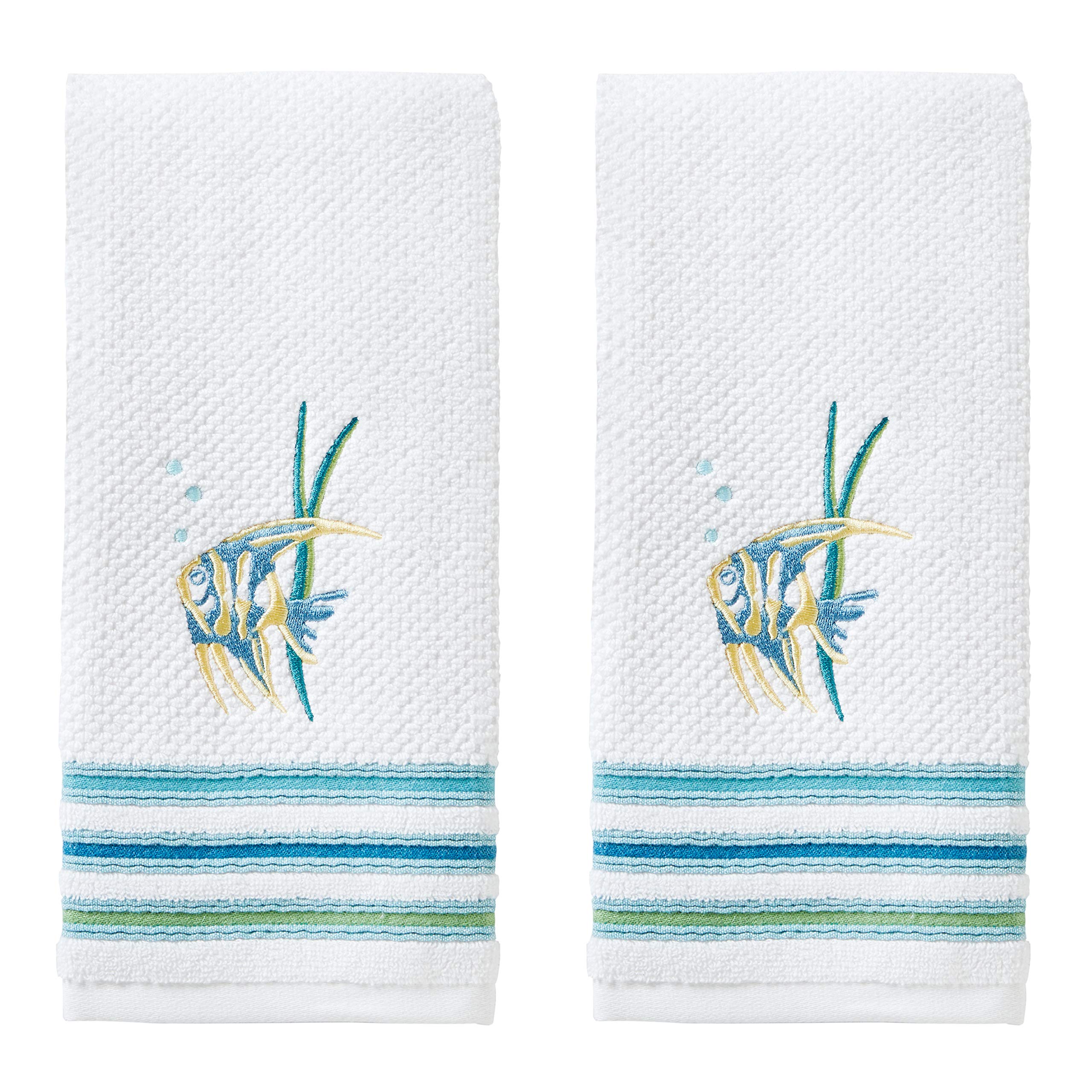 SKL Home Ocean Coral Sculpted 100% Cotton Premium 2-Piece Hand Towel Set, 450 GSM, Reversible Jacquard, Soft & Absorbent, Tropical/Coastal/Beach/Resort for Bath/Kitchen/Bar & Gift, Coral