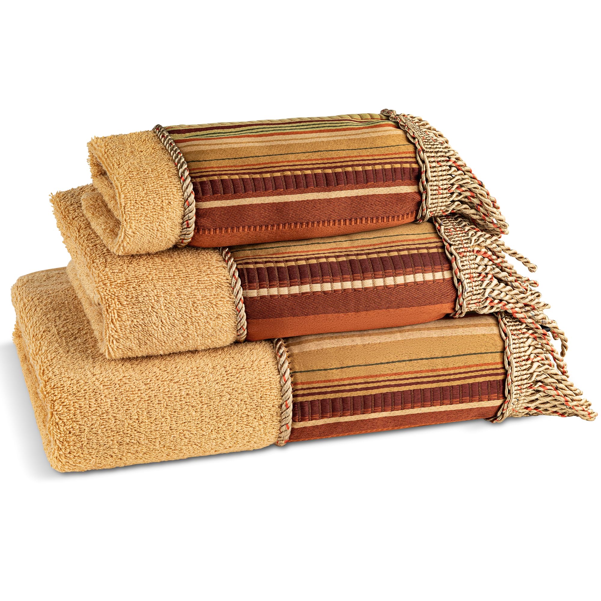 Zahari Home Rose Vine Bathroom Towel Set - 3 Piece Towel Set in Beige - Modern Decor, Unique Design