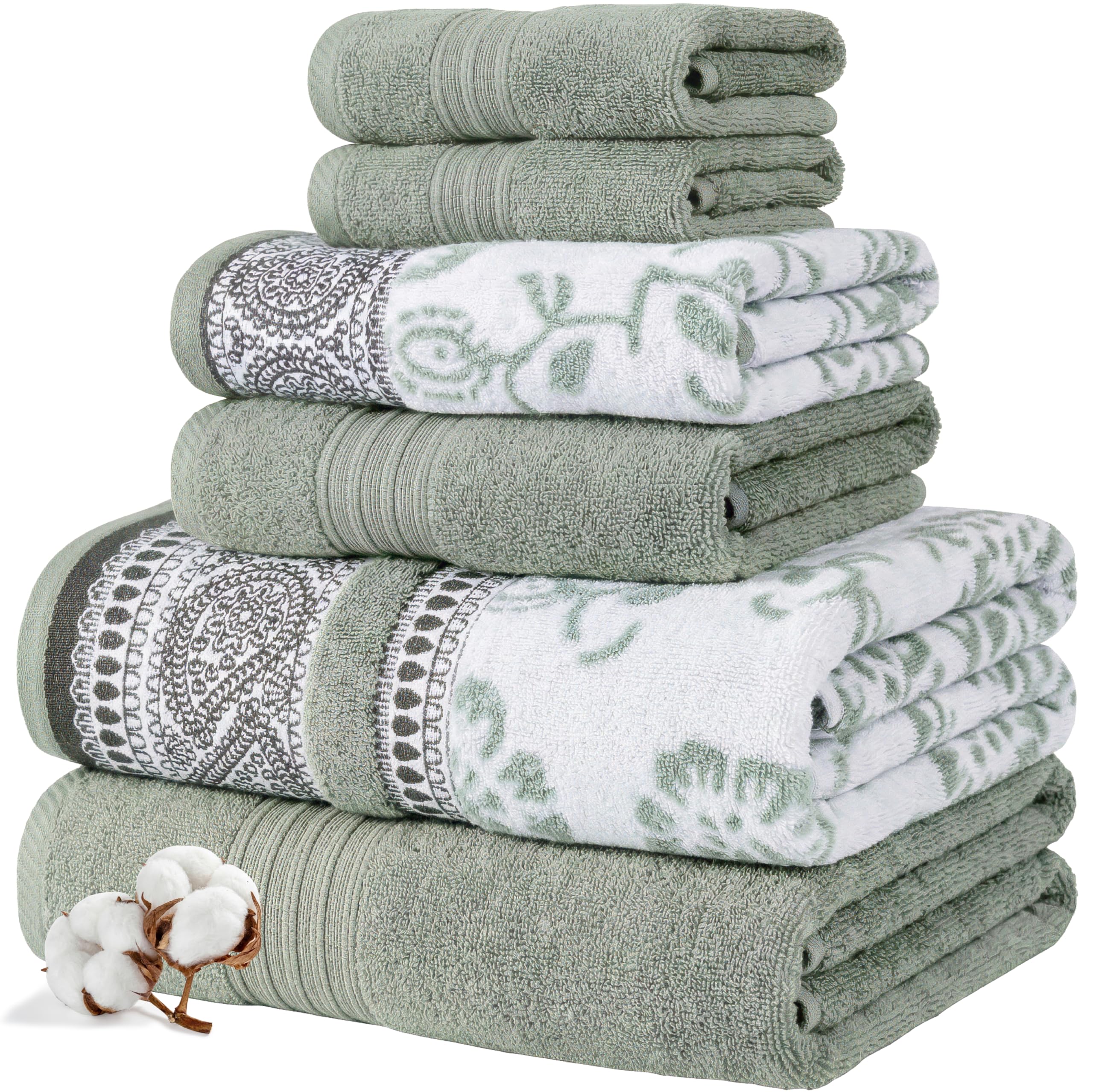 Modern Threads Floral Trail 6-Piece 100% Cotton Towel Set – Reversible Yarn Dyed Jacquard – Includes 2 Bath Towels, 2 Hand Towels, 2 Washcloths – Absorbent, Quick Dry, Soft & Durable – Taupe Brown