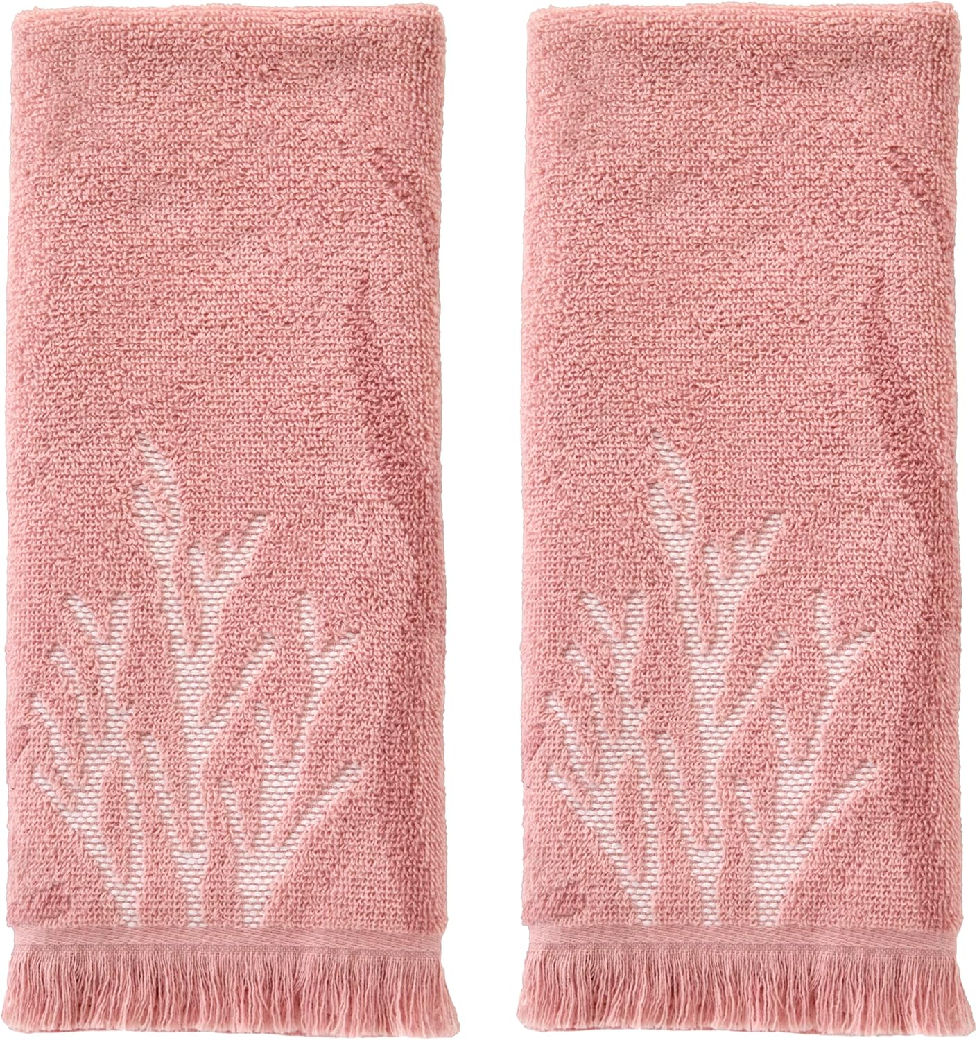SKL Home Ocean Coral Sculpted 100% Cotton Premium 2-Piece Hand Towel Set, 450 GSM, Reversible Jacquard, Soft & Absorbent, Tropical/Coastal/Beach/Resort for Bath/Kitchen/Bar & Gift, Coral