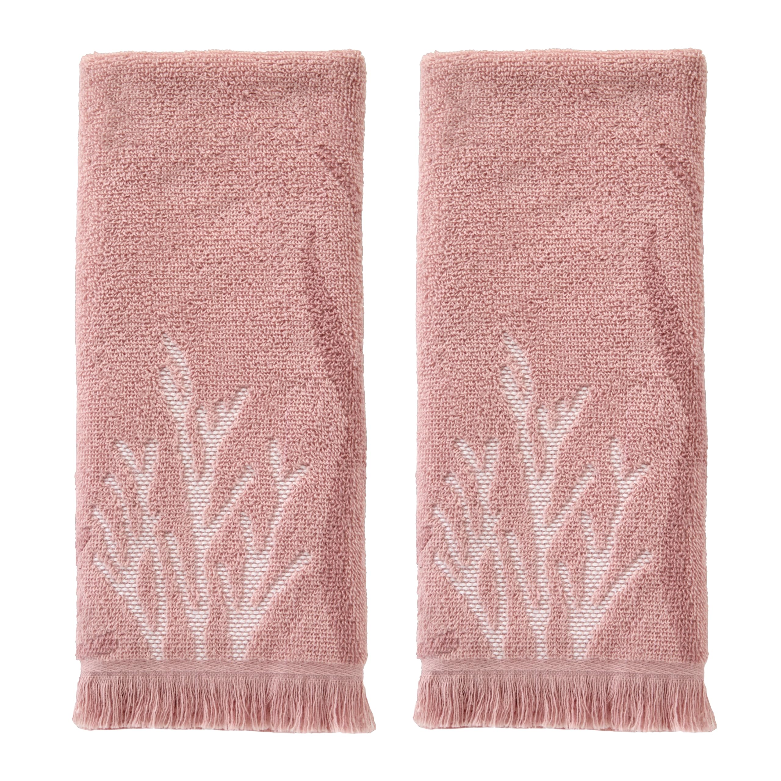 SKL Home Ocean Coral Sculpted 100% Cotton Premium 2-Piece Hand Towel Set, 450 GSM, Reversible Jacquard, Soft & Absorbent, Tropical/Coastal/Beach/Resort for Bath/Kitchen/Bar & Gift, Coral
