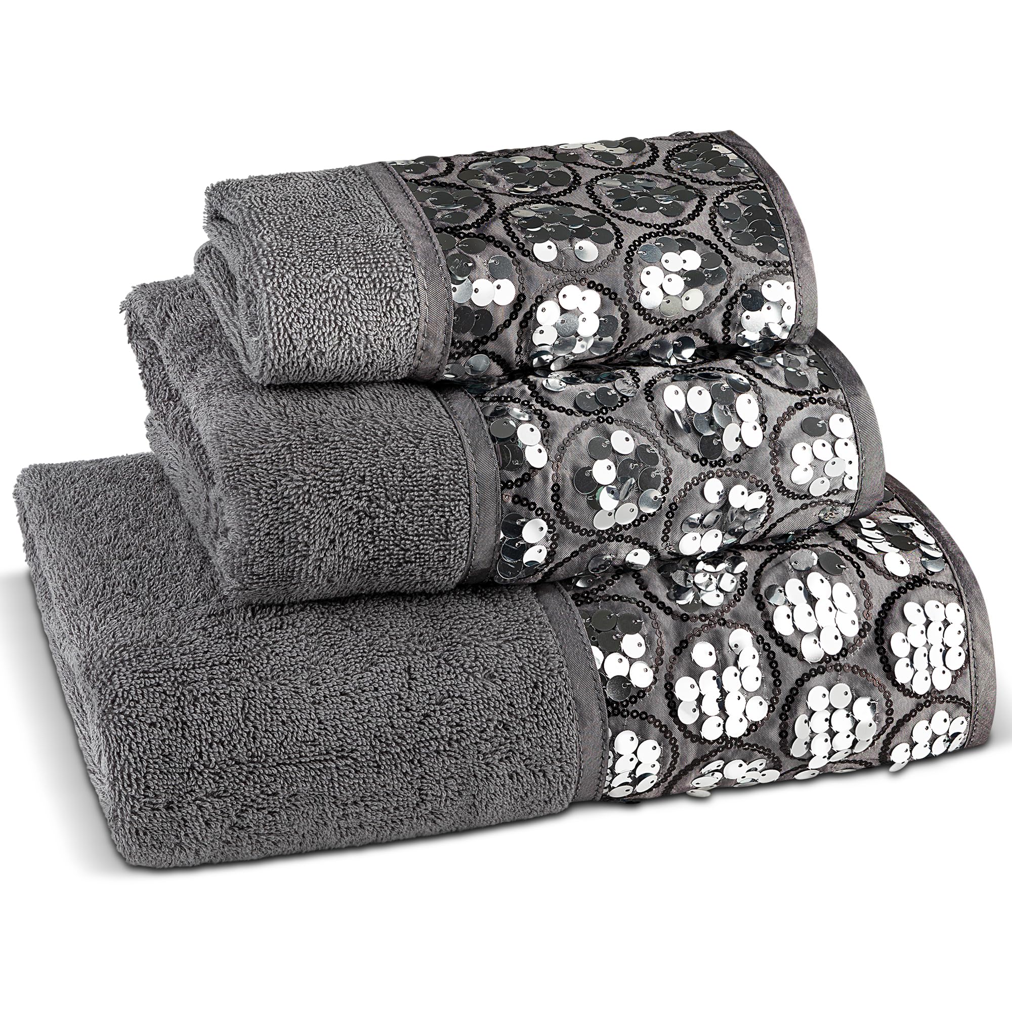 Zahari Home Rose Vine Bathroom Towel Set - 3 Piece Towel Set in Beige - Modern Decor, Unique Design