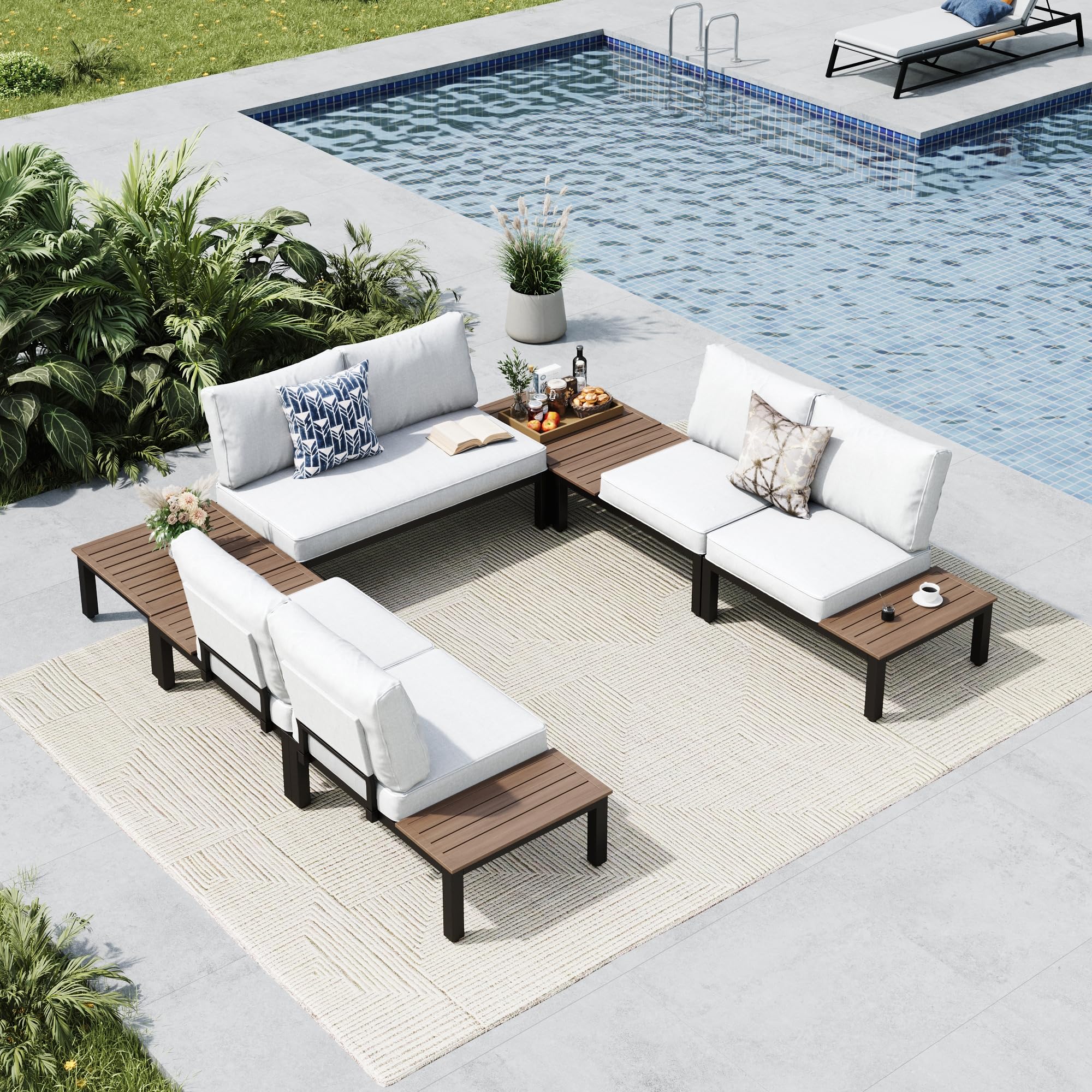 MFSTUDIO 6 Pieces Patio Furniture Set, Metal Outdoor Sectional Sofa Modular Outdoor Couch, Modern Patio Conversation Set with Coffee Table for Backyard, Garden