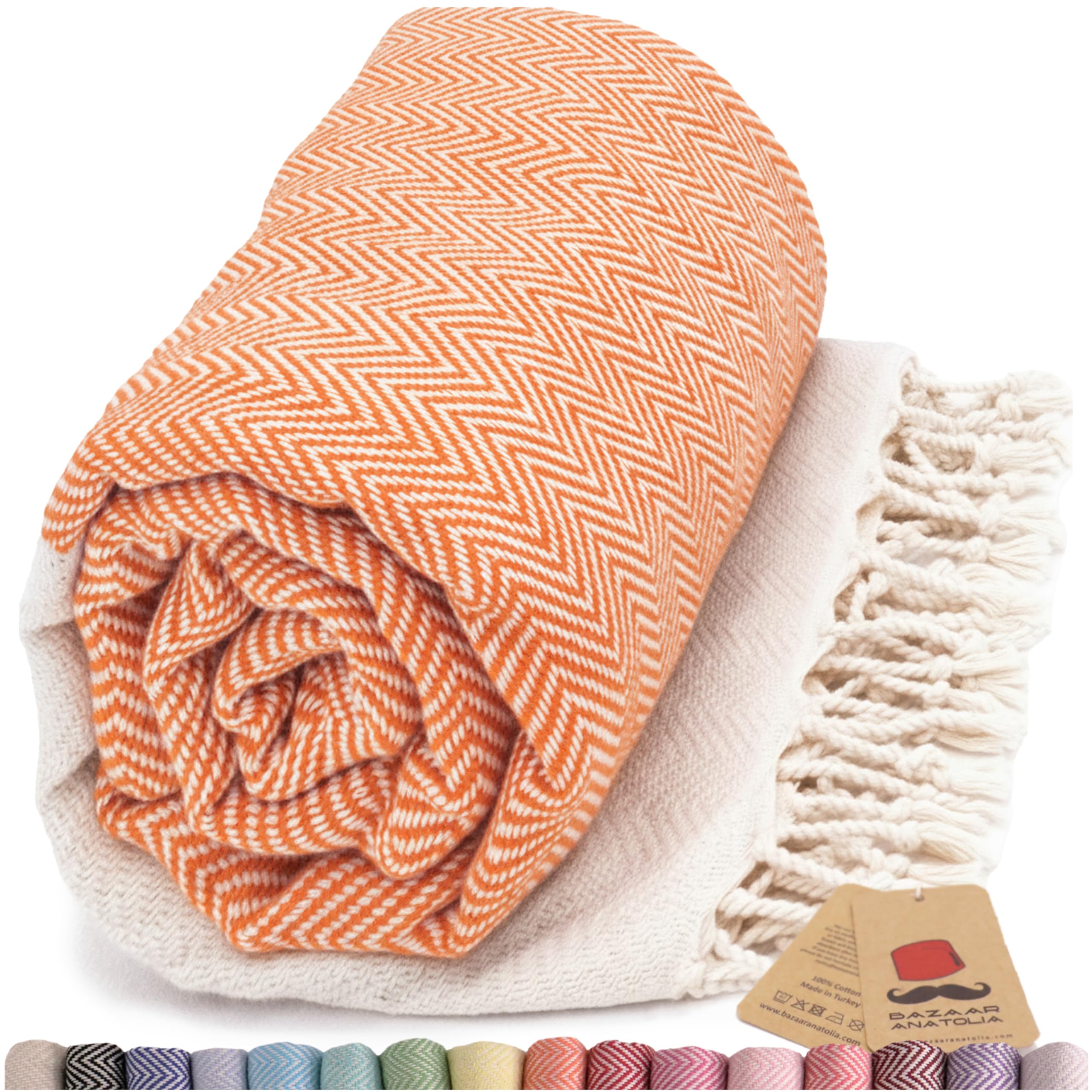 Bazaar Anatolia Turkish Bath Towel – 100% Cotton, Quick Dry Boho Farmhouse Decor, Autumn Throw Blanket for Bathroom – Oversized 71x39 Inches – Arpa Beige